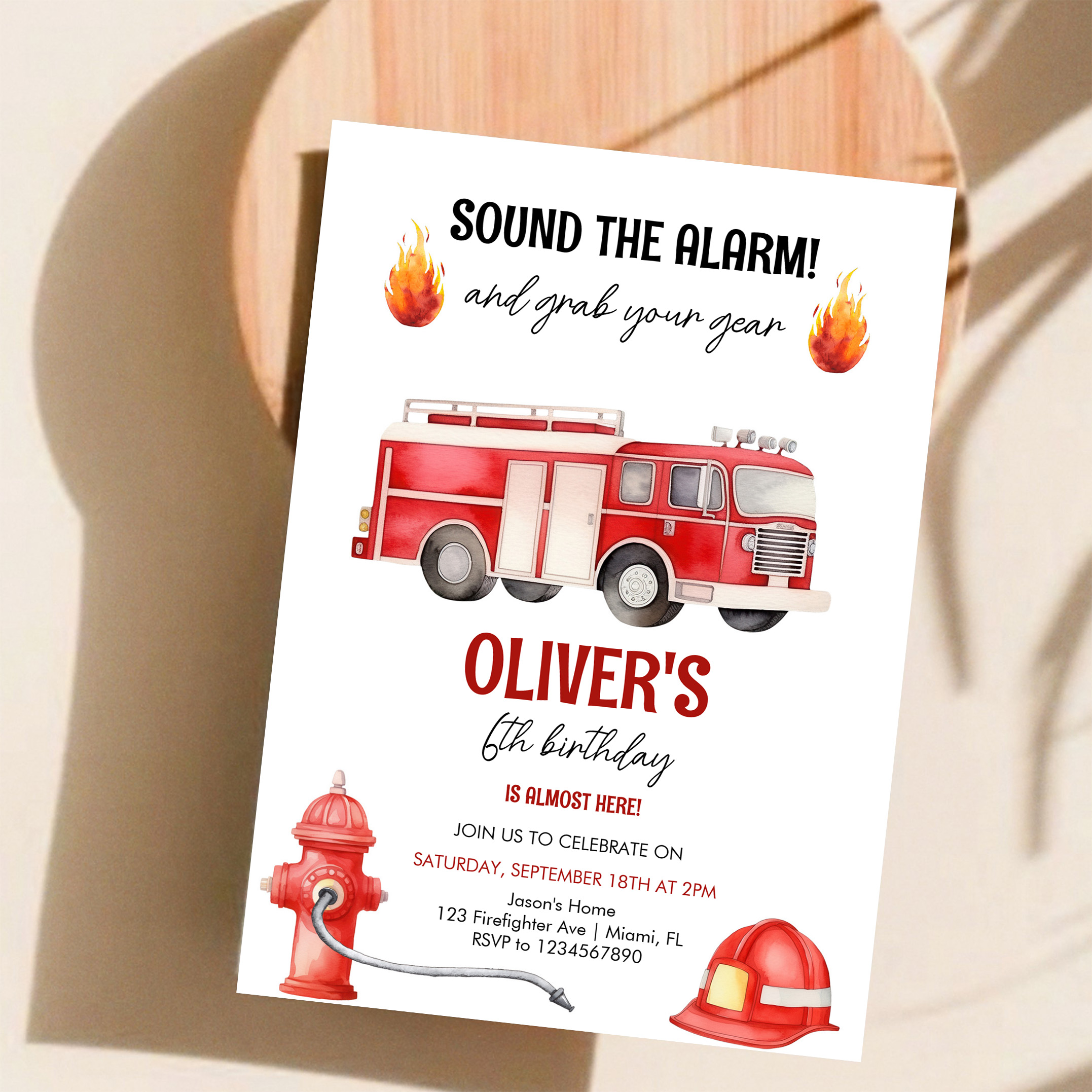 Sound The Alarm Boys Firetruck Birthday Invitation - Image 11