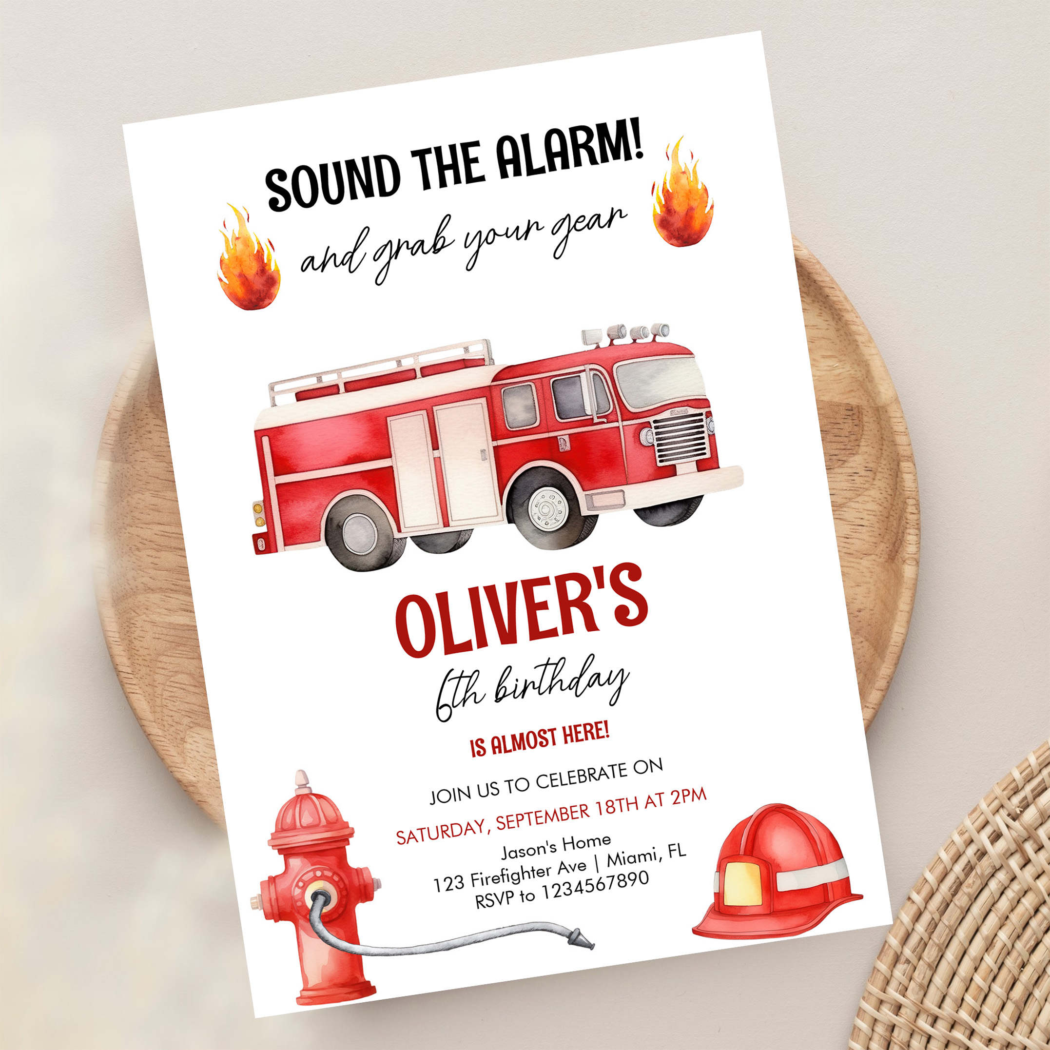 Sound The Alarm Boys Firetruck Birthday Invitation - Image 13