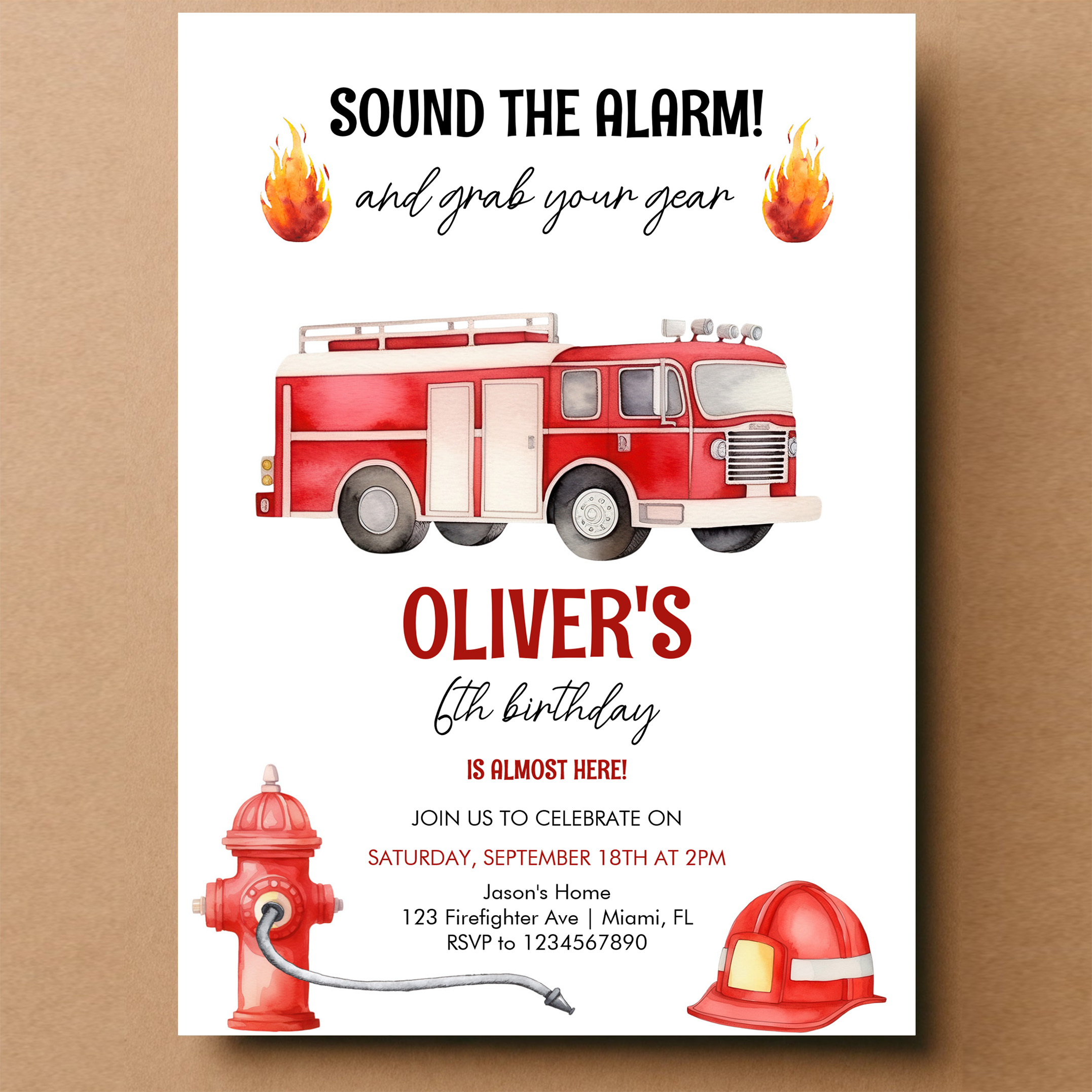 Sound The Alarm Boys Firetruck Birthday Invitation - Image 14