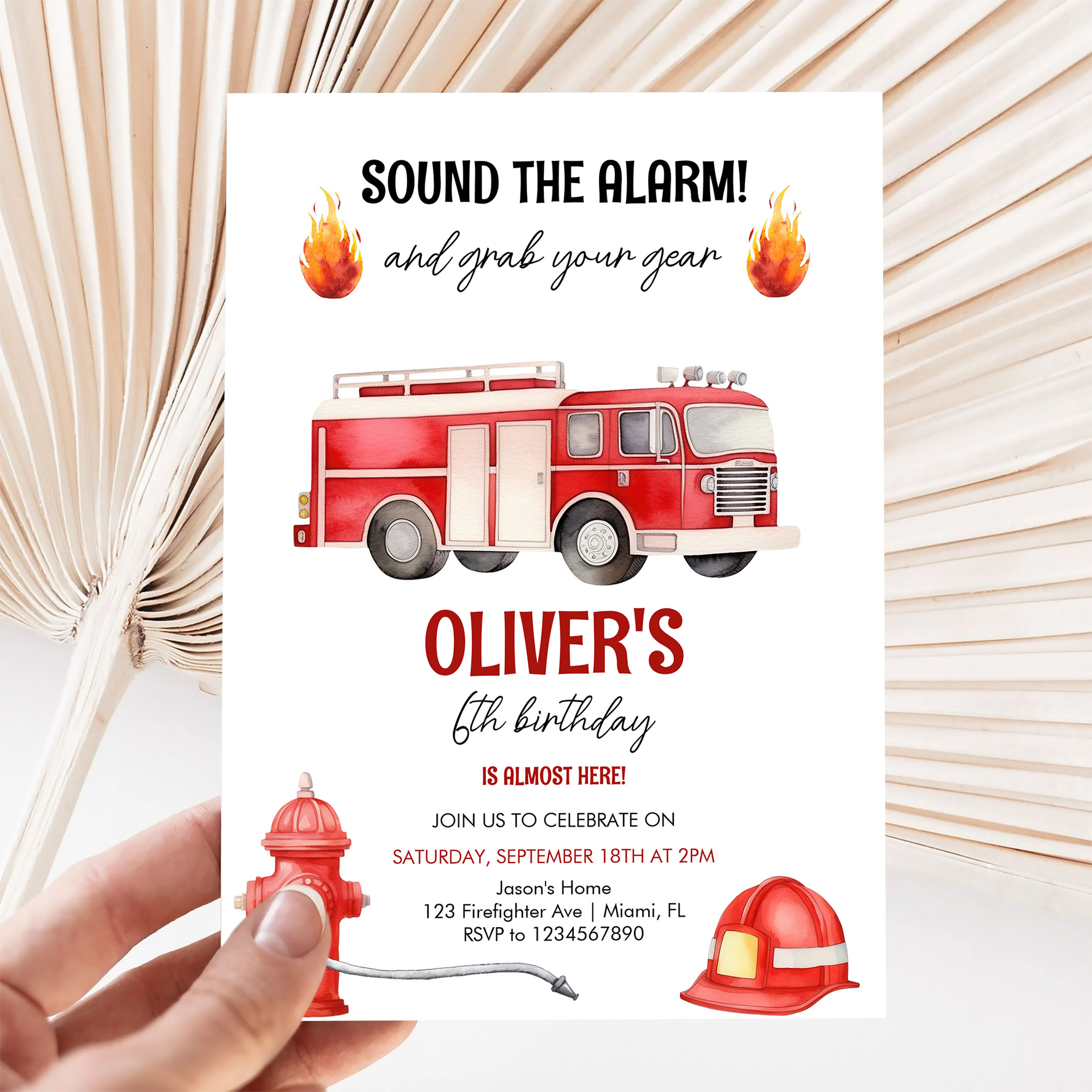 Sound The Alarm Boys Firetruck Birthday Invitation - Image 5