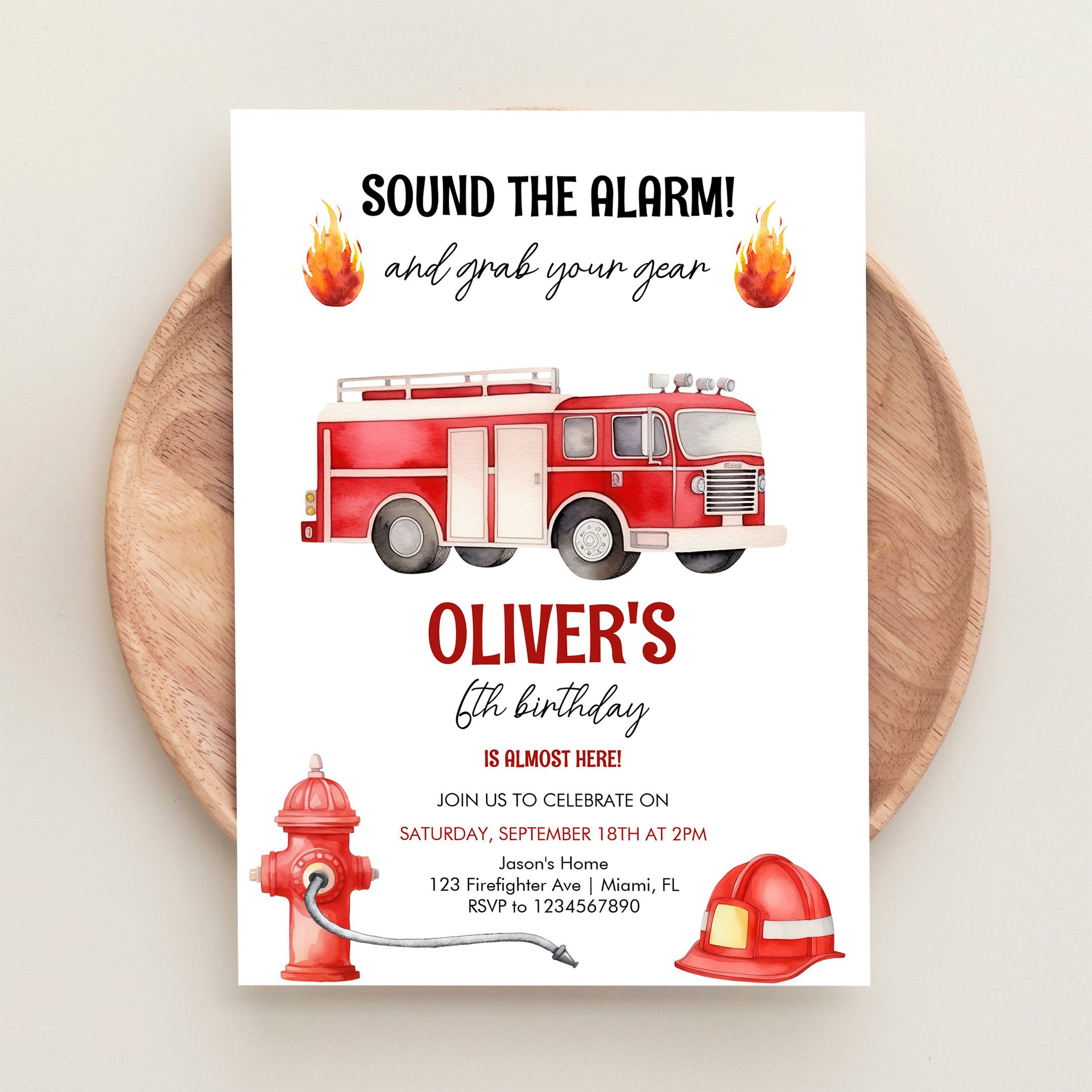 Sound The Alarm Boys Firetruck Birthday Invitation - Image 7