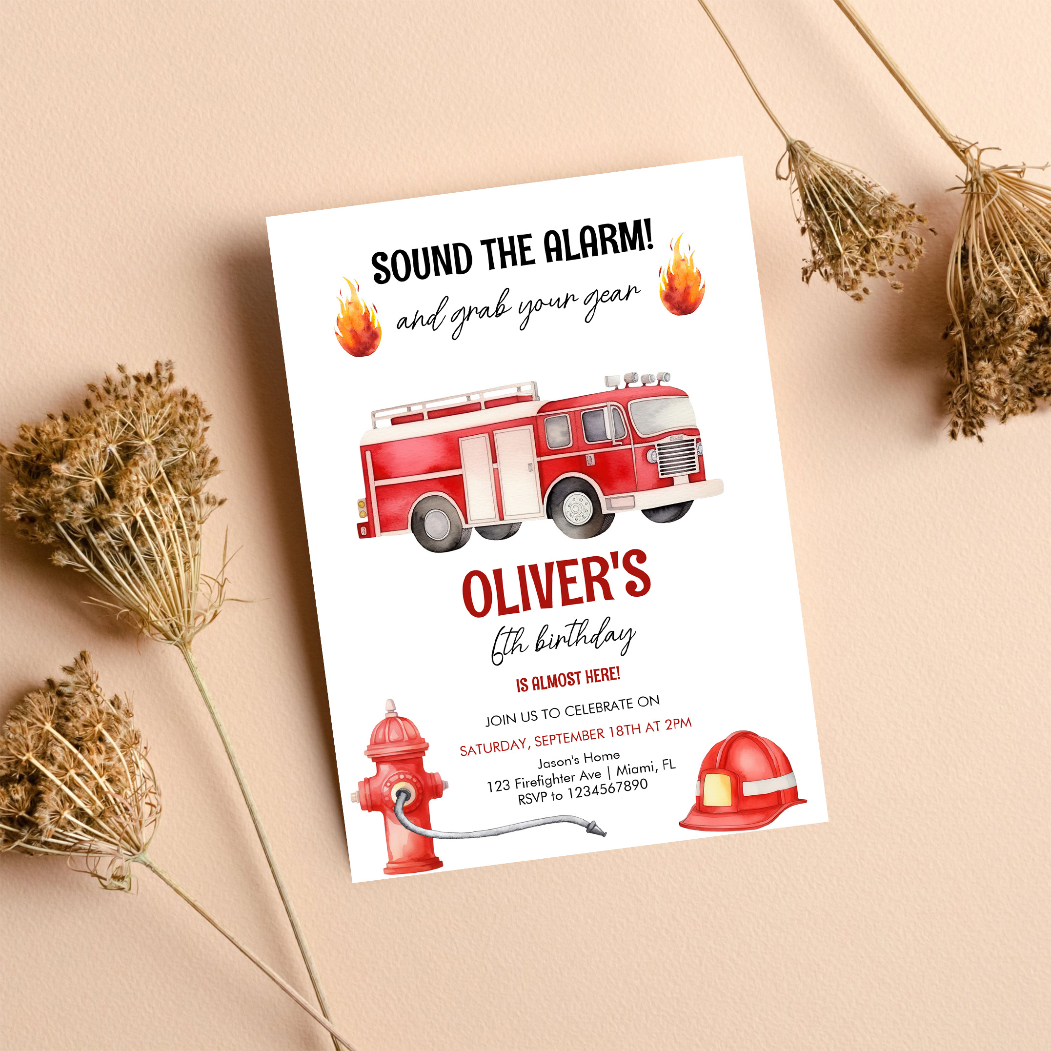 Sound The Alarm Boys Firetruck Birthday Invitation - Image 8
