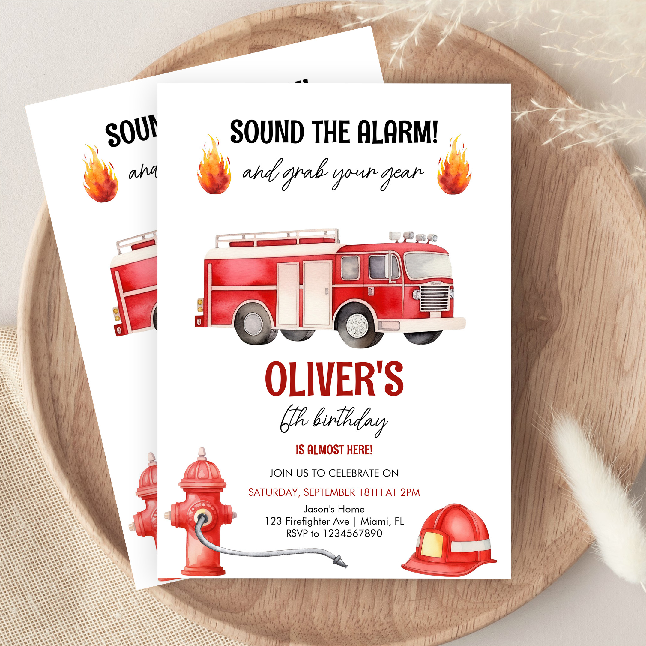 Sound The Alarm Boys Firetruck Birthday Invitation - Image 9