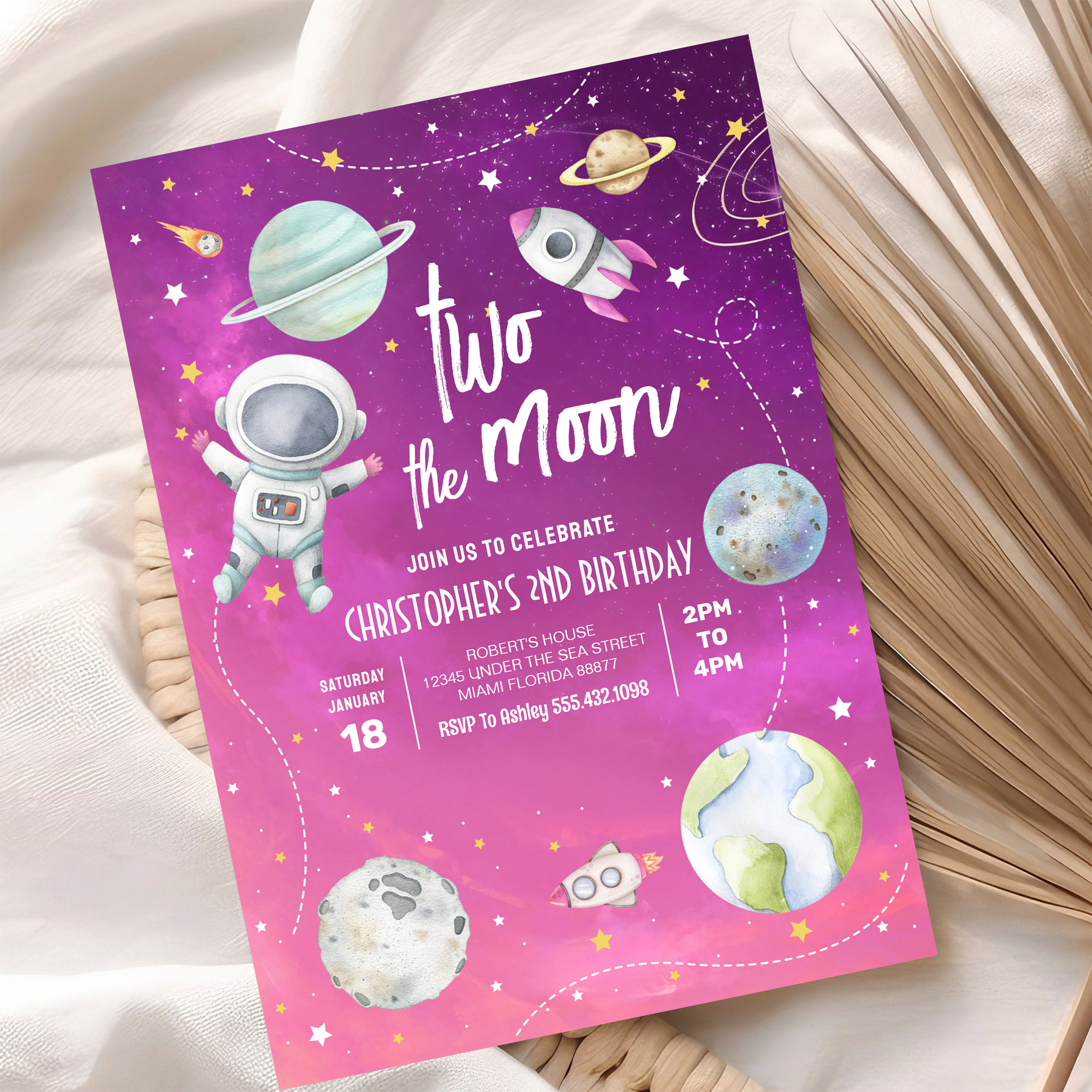 Two The Moon Outer Space Galaxy 2nd Birthday Invitation - Image 10