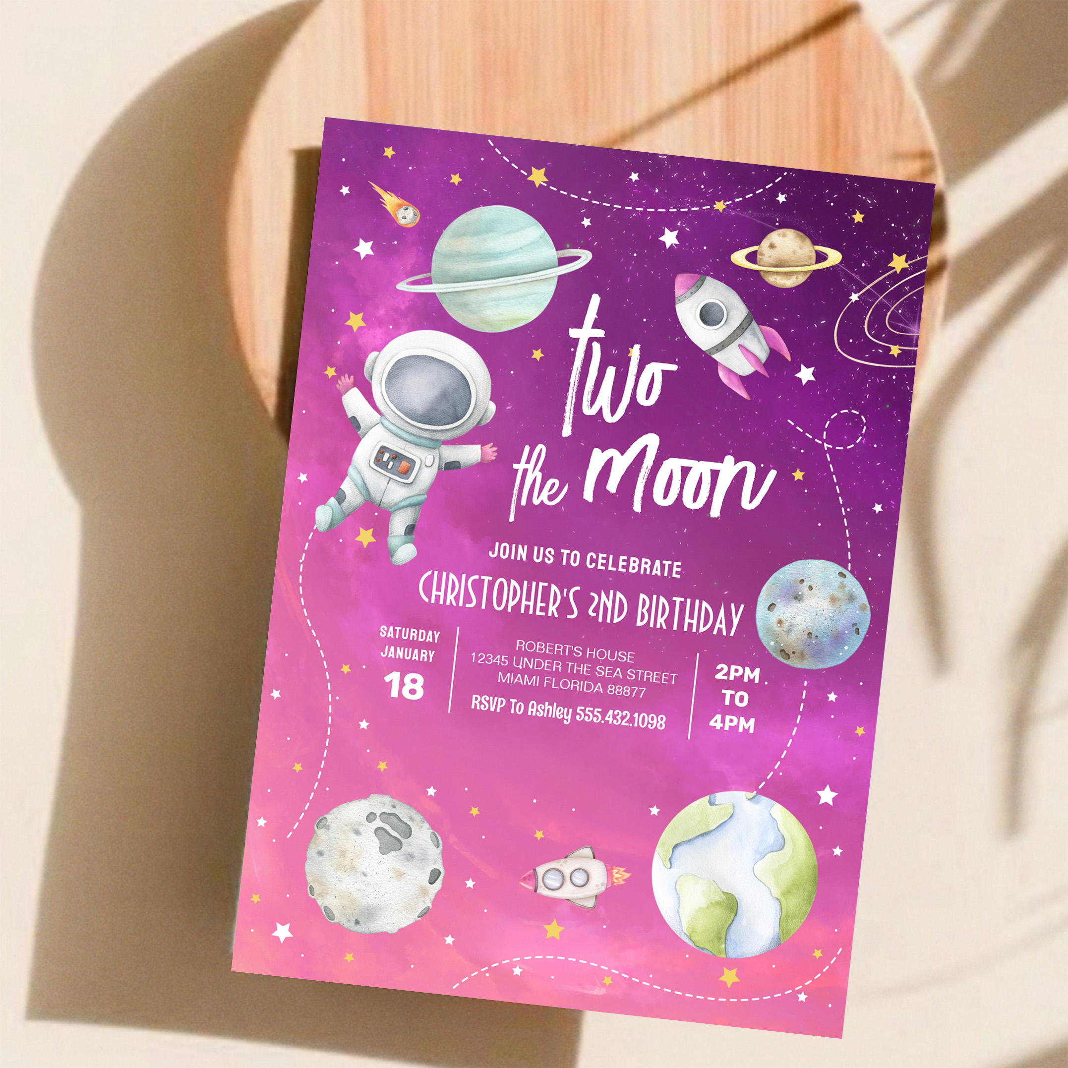 Two The Moon Outer Space Galaxy 2nd Birthday Invitation - Image 11