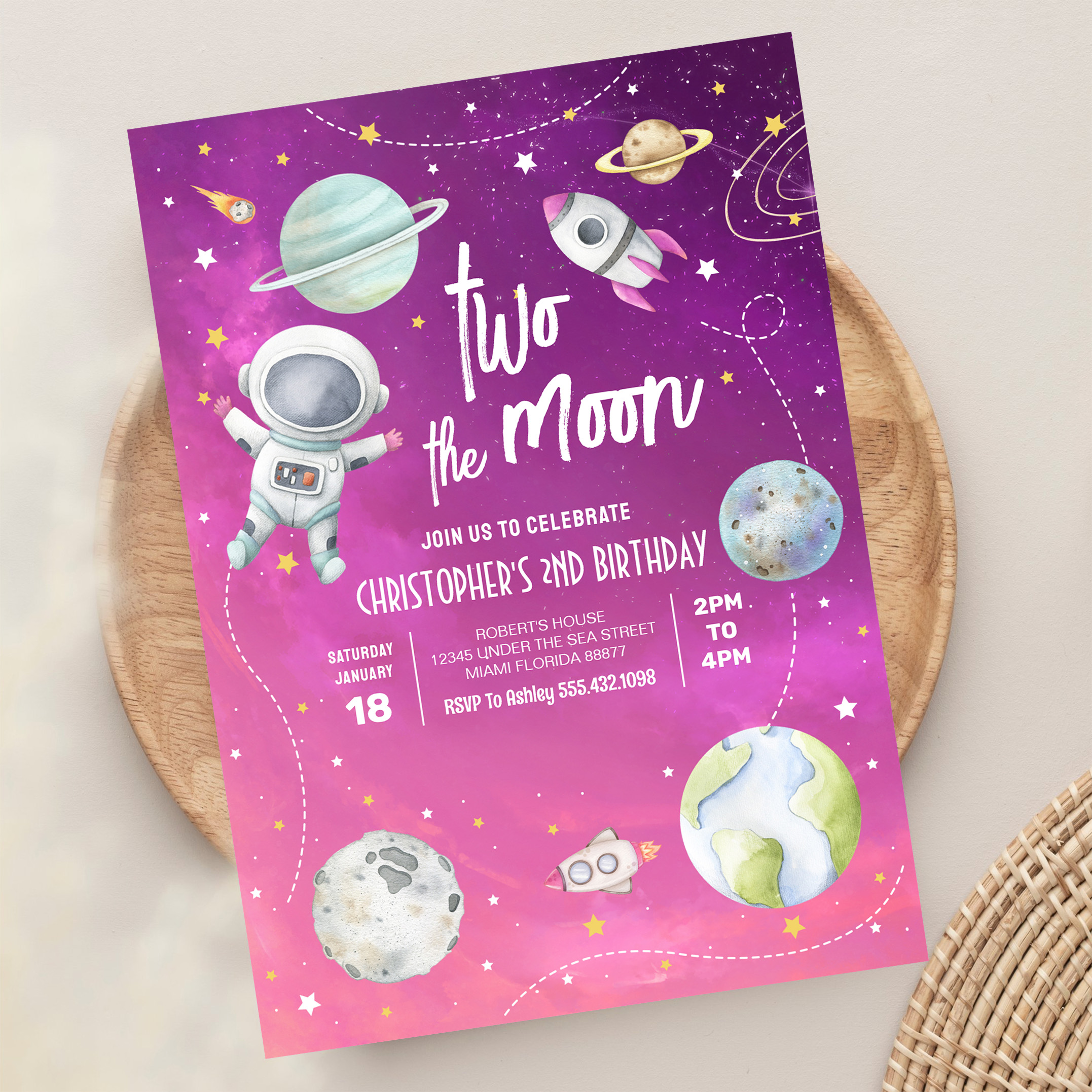 Two The Moon Outer Space Galaxy 2nd Birthday Invitation - Image 13