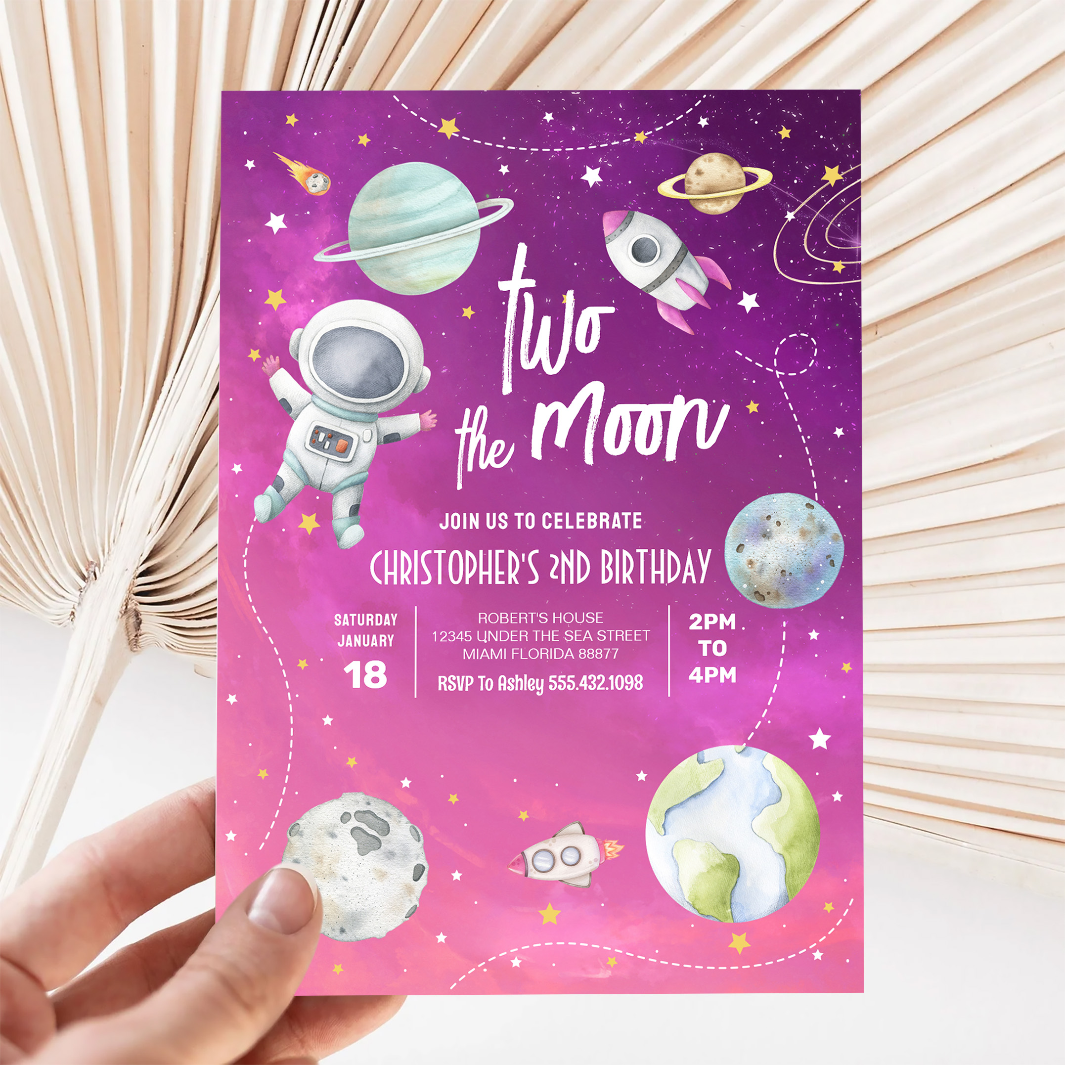 Two The Moon Outer Space Galaxy 2nd Birthday Invitation - Image 5