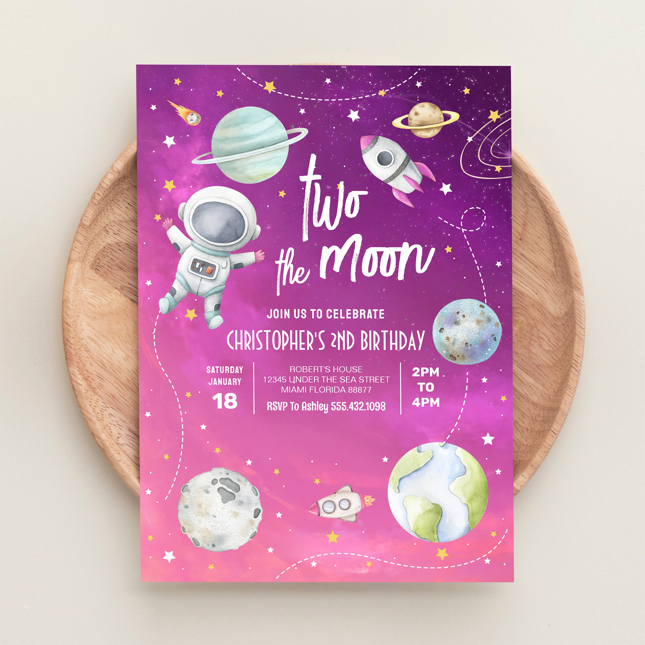Two The Moon Outer Space Galaxy 2nd Birthday Invitation - Image 7