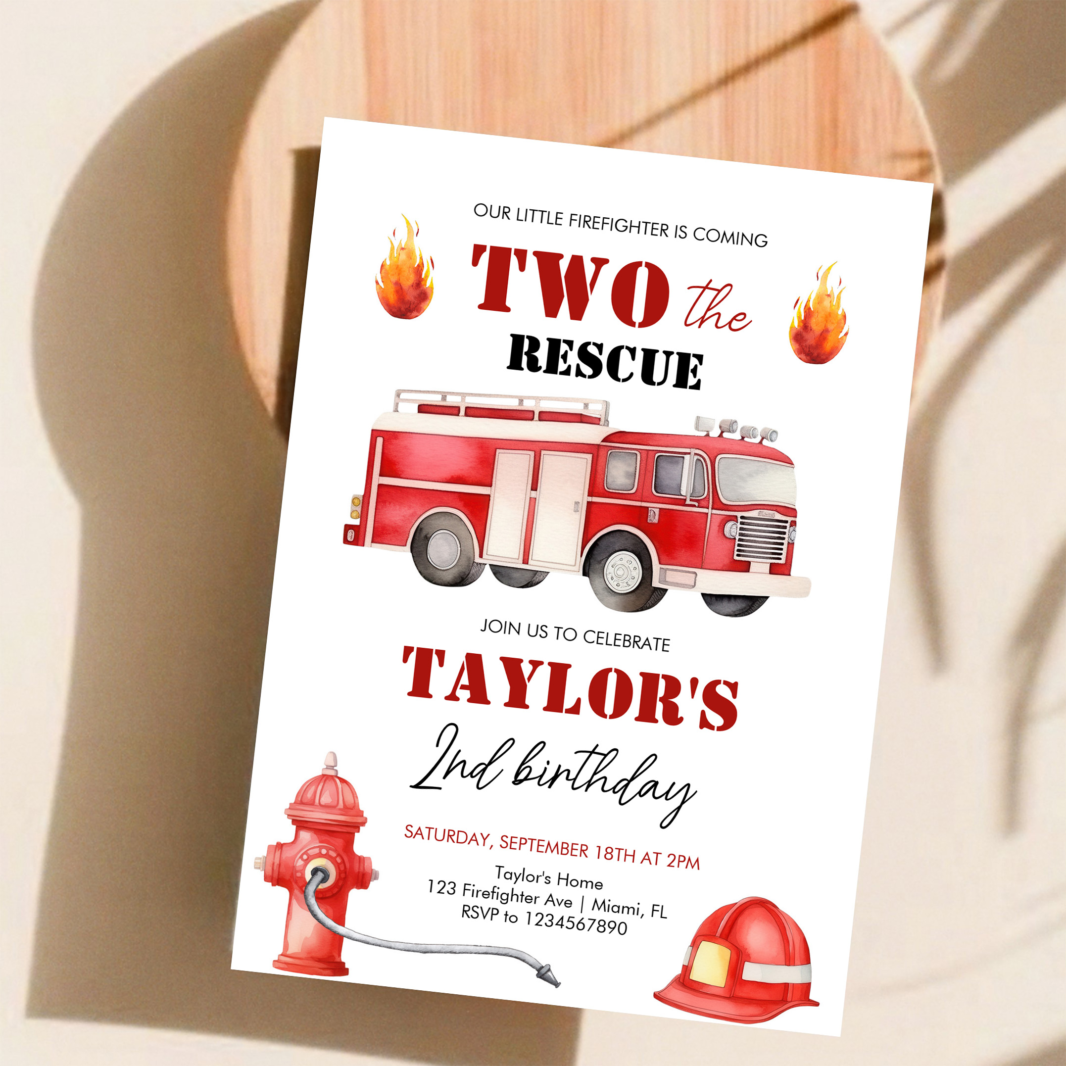 Two The Rescue Firetruck Boys 2nd Birthday Invitation - Image 11