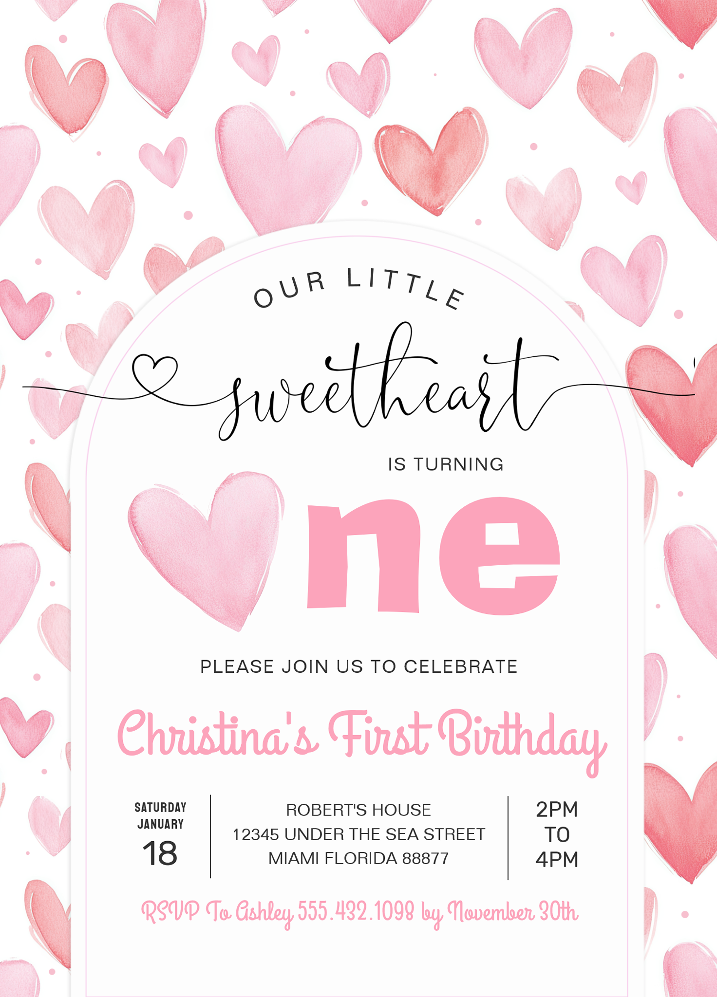 Valentine Day Love Pink Birthday Invitation