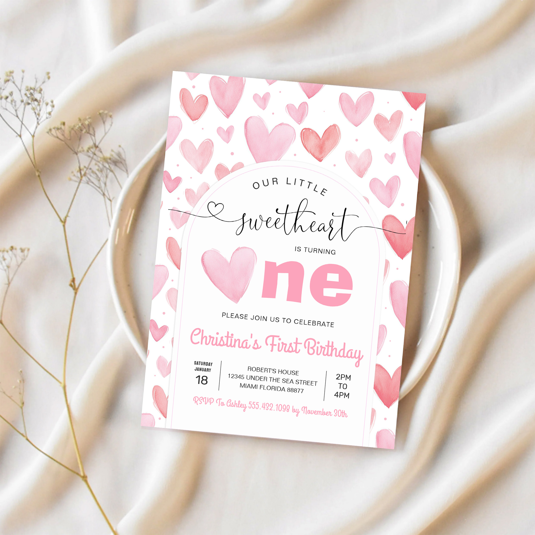 Valentine Day Love Pink Birthday Invitation - Image 2