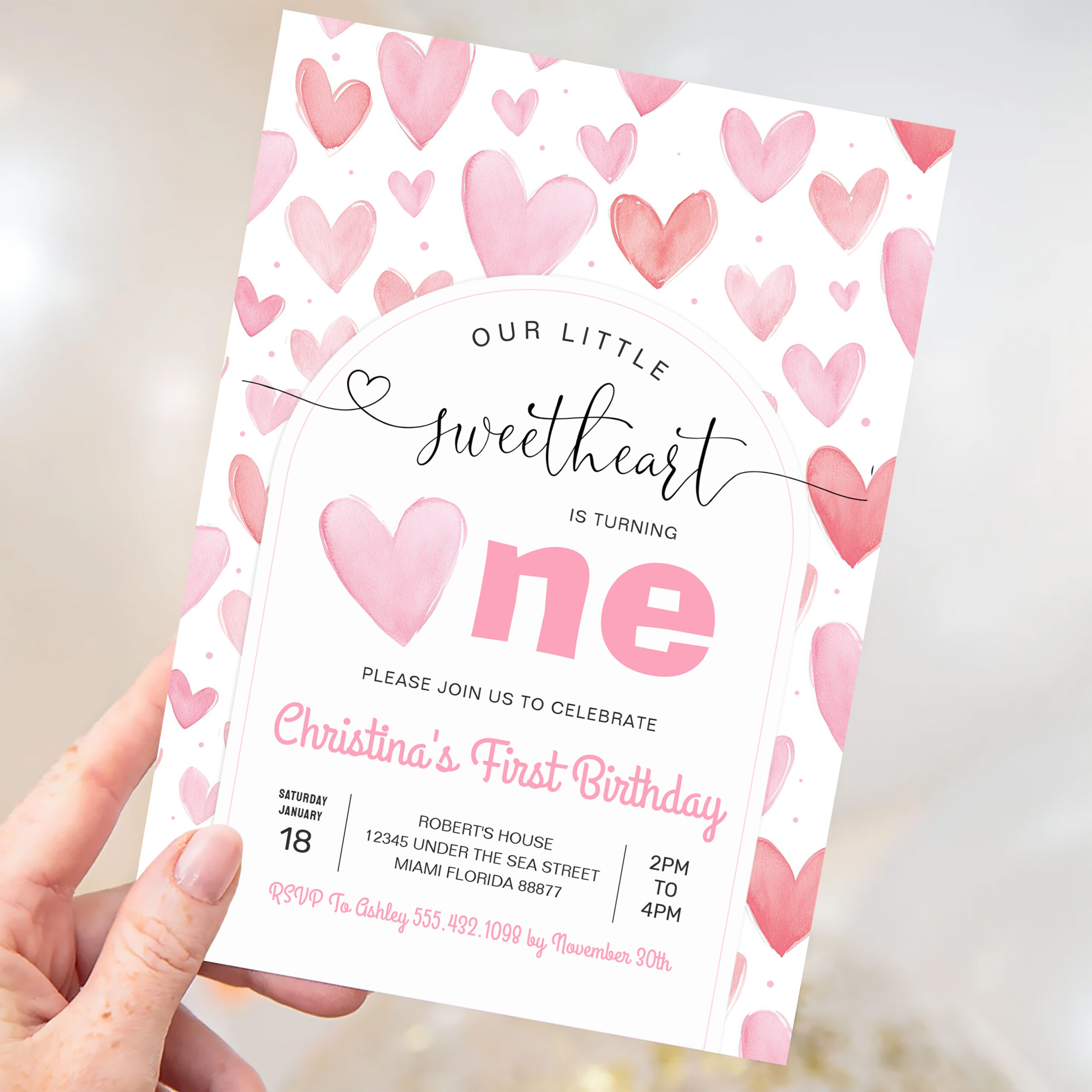 Valentine Day Love Pink Birthday Invitation - Image 3