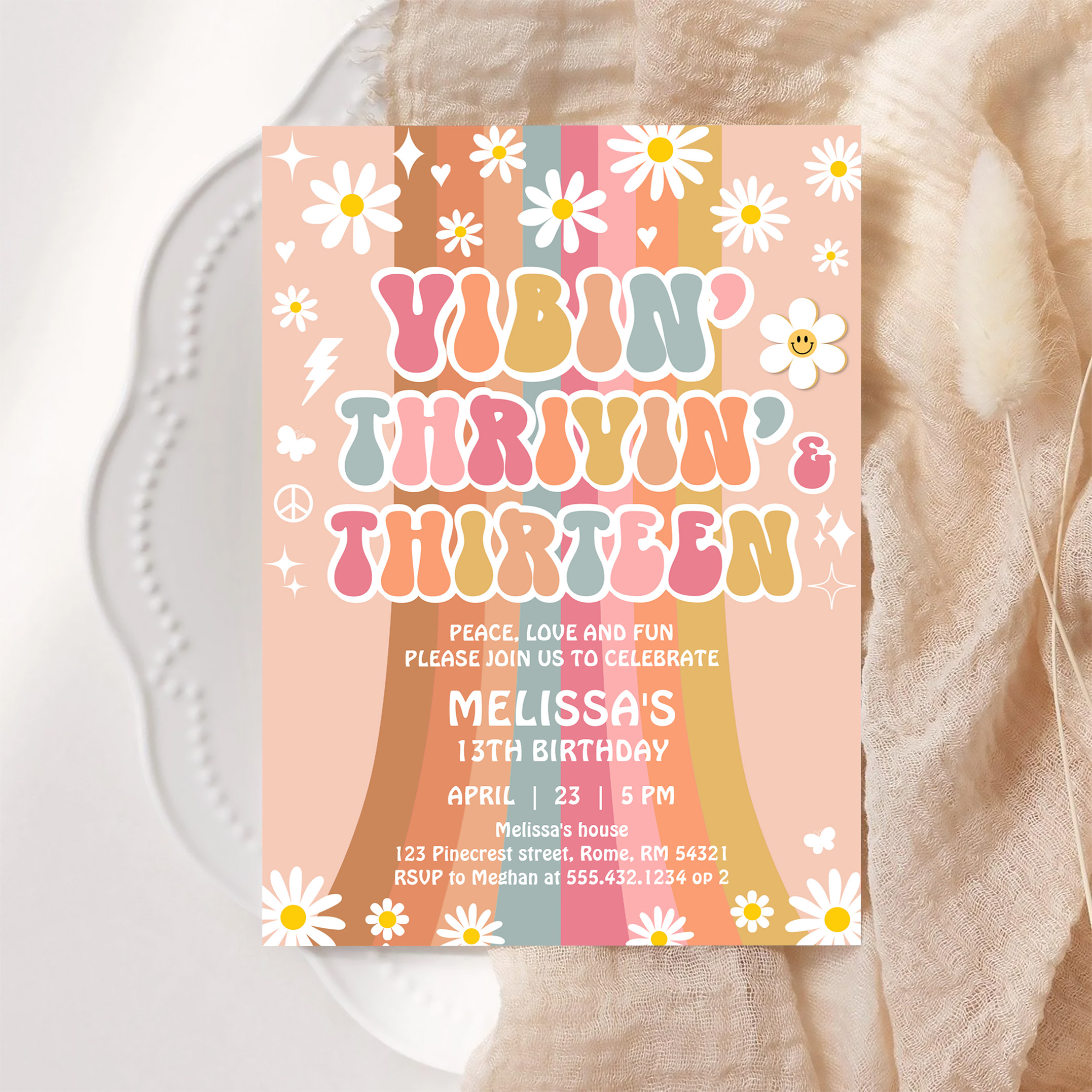 Vibin Thrivin And Thirteen Retro 13th Birthday Invitation - Image 6