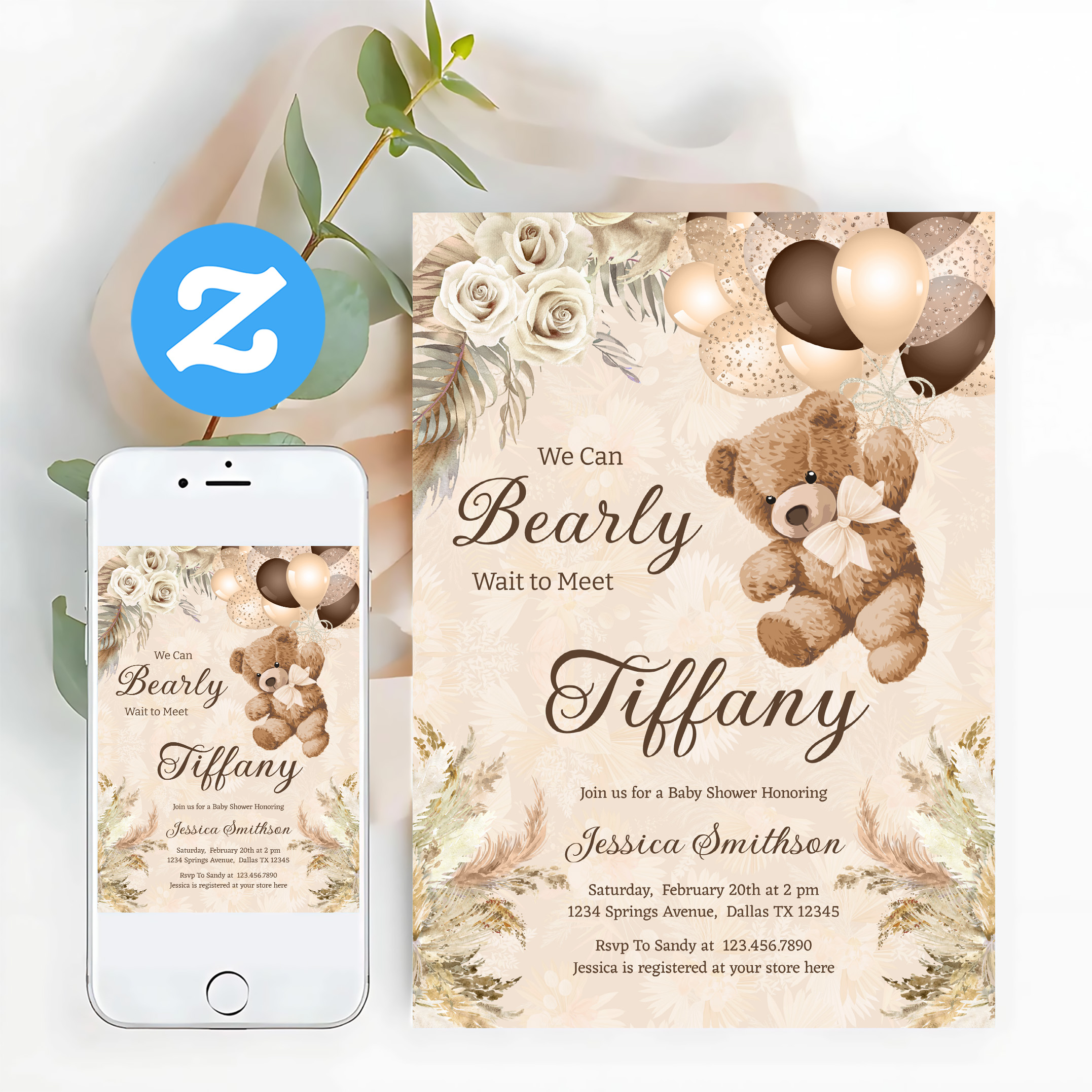 We Can Bearly Wait Boho Teddy Bear Baby Shower Invitation - Image 12