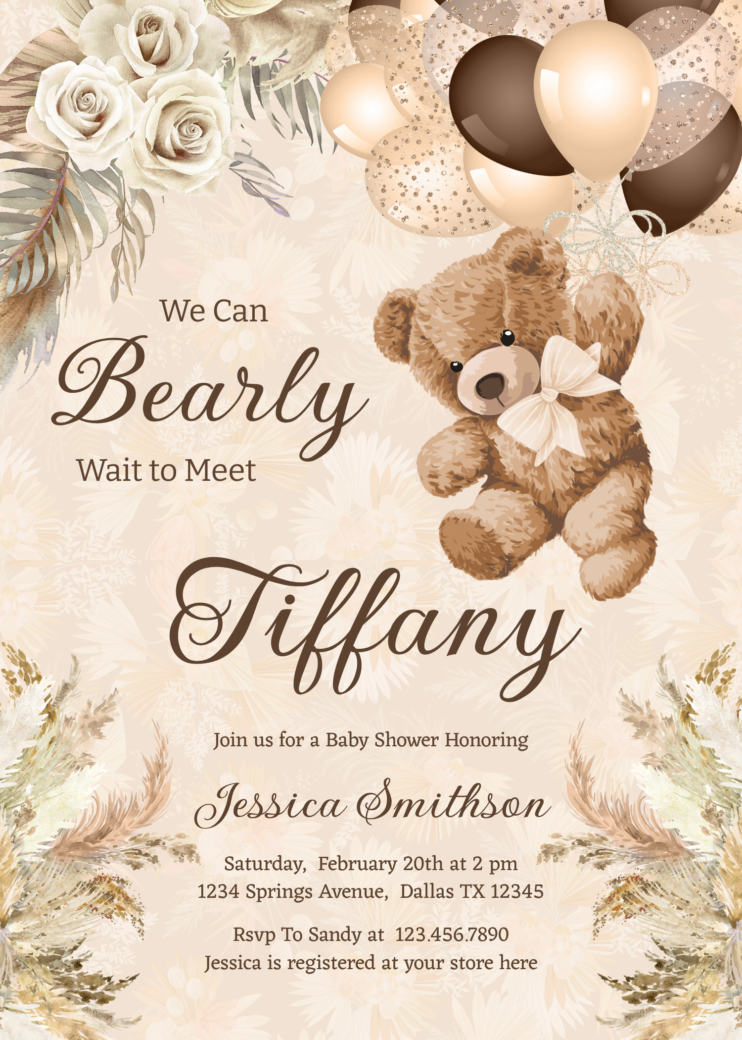 We Can Bearly Wait Boho Teddy Bear Baby Shower Invitation