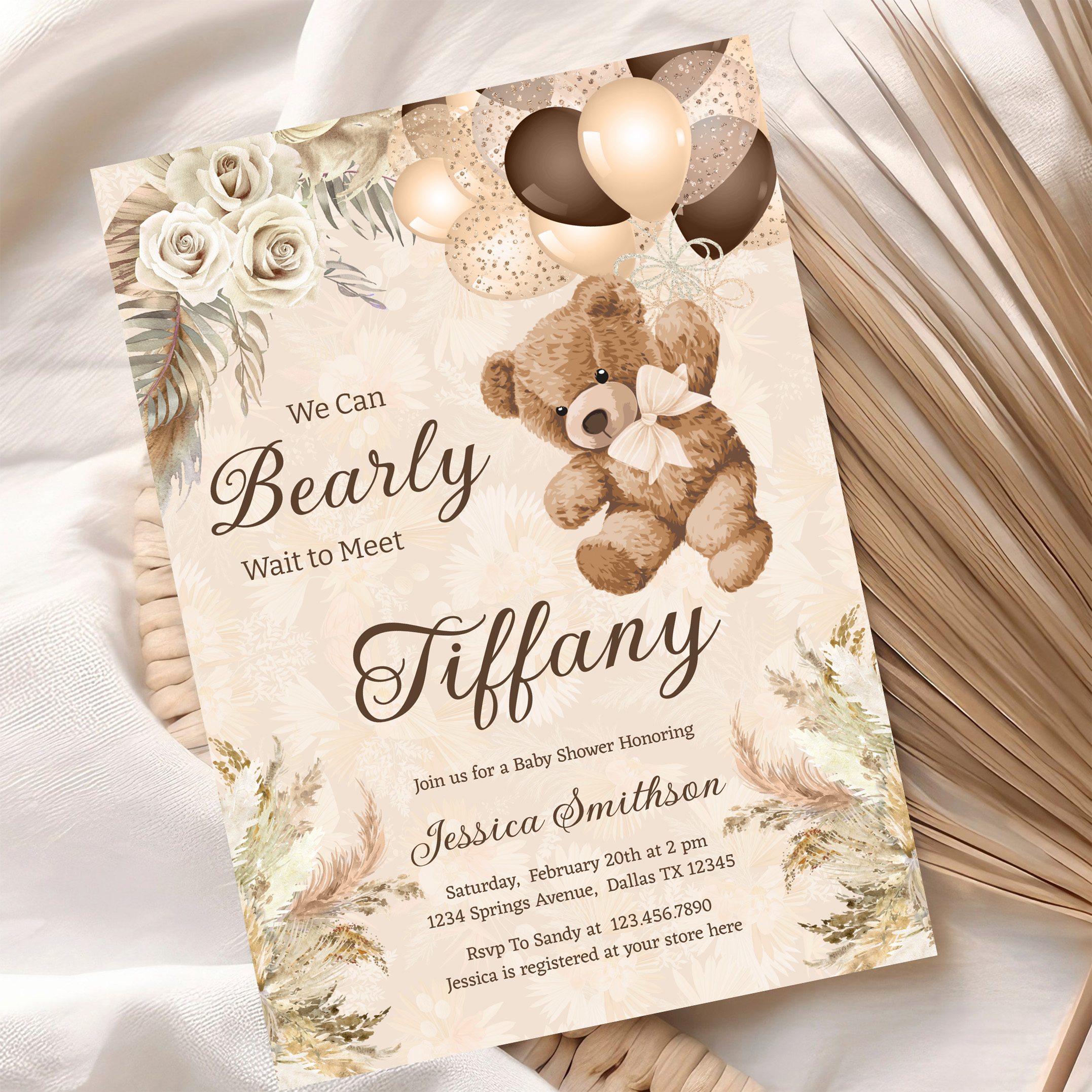We Can Bearly Wait Boho Teddy Bear Baby Shower Invitation - Image 10