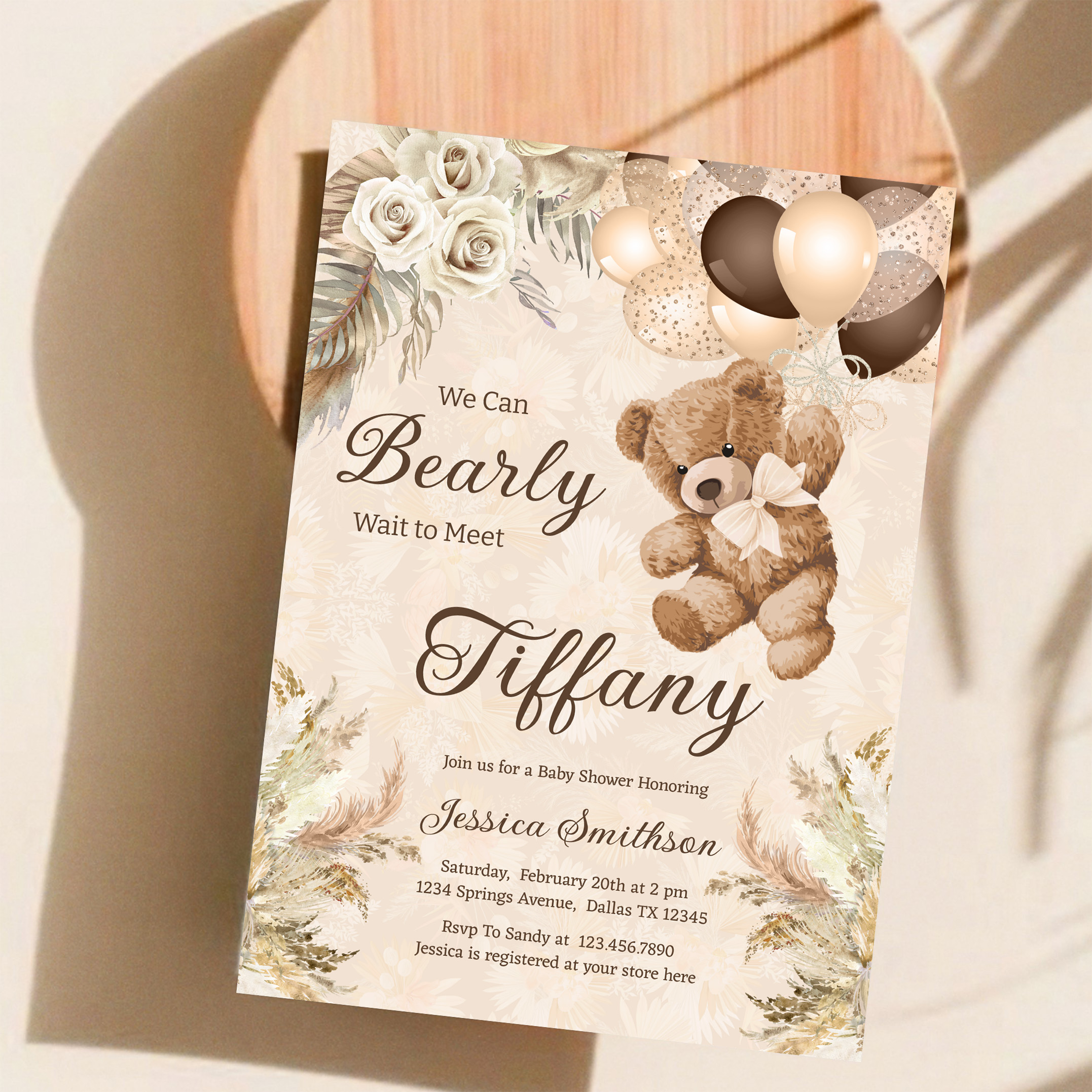 We Can Bearly Wait Boho Teddy Bear Baby Shower Invitation - Image 11