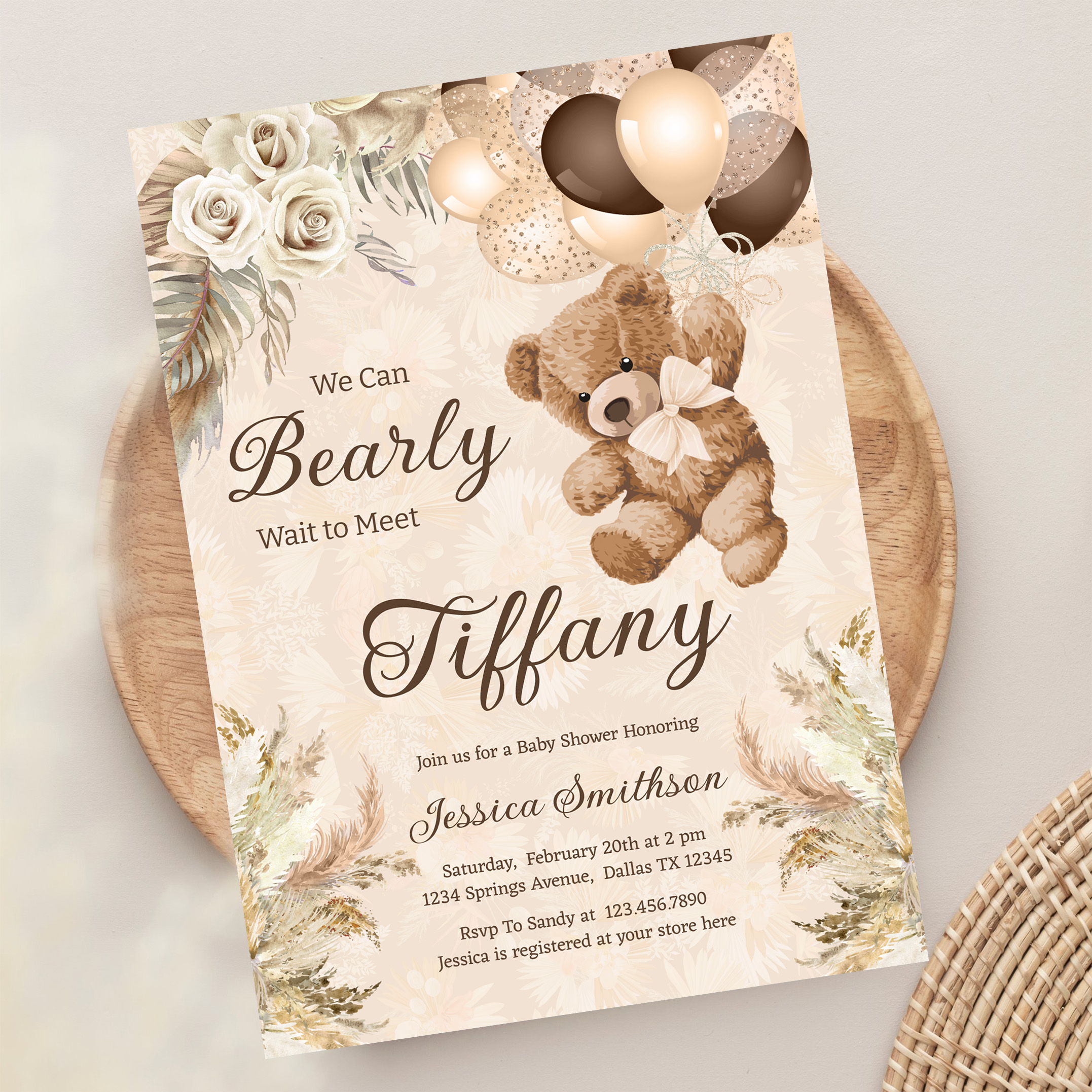 We Can Bearly Wait Boho Teddy Bear Baby Shower Invitation - Image 13