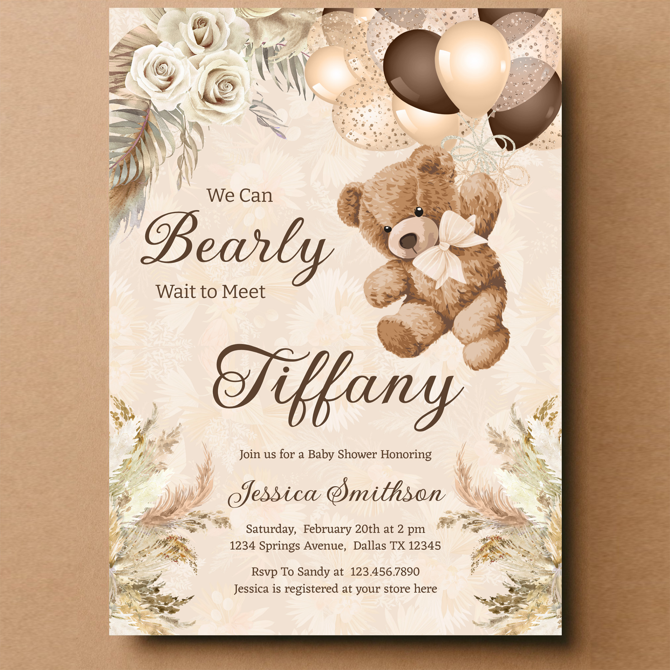 We Can Bearly Wait Boho Teddy Bear Baby Shower Invitation - Image 14