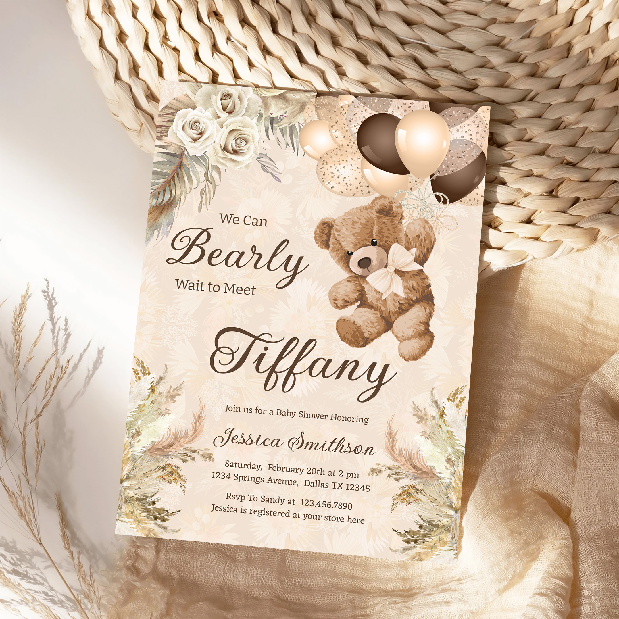 We Can Bearly Wait Boho Teddy Bear Baby Shower Invitation - Image 4