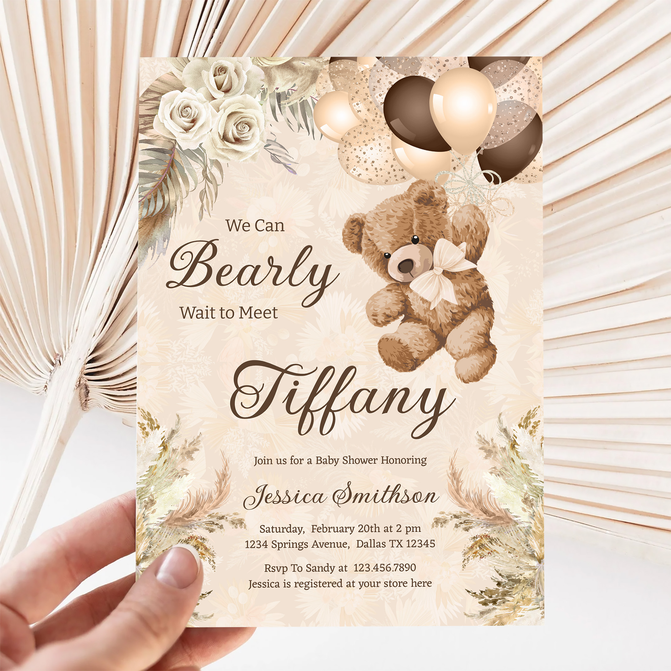 We Can Bearly Wait Boho Teddy Bear Baby Shower Invitation - Image 5