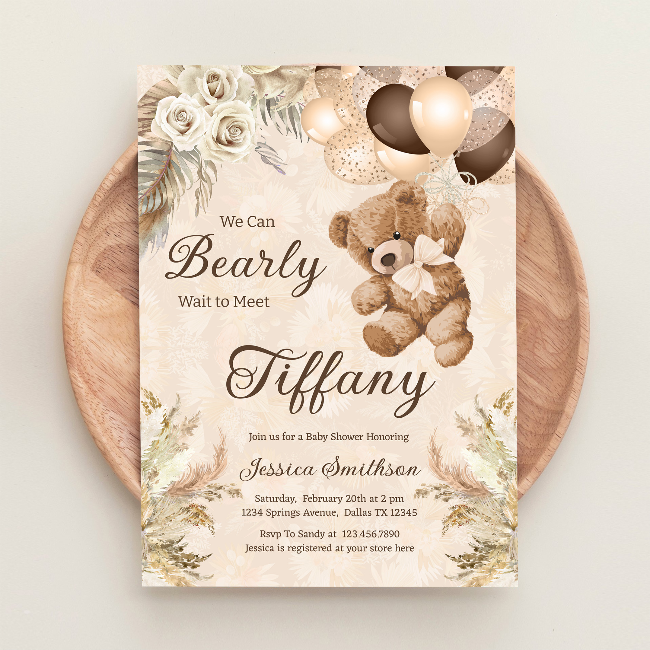 We Can Bearly Wait Boho Teddy Bear Baby Shower Invitation - Image 7