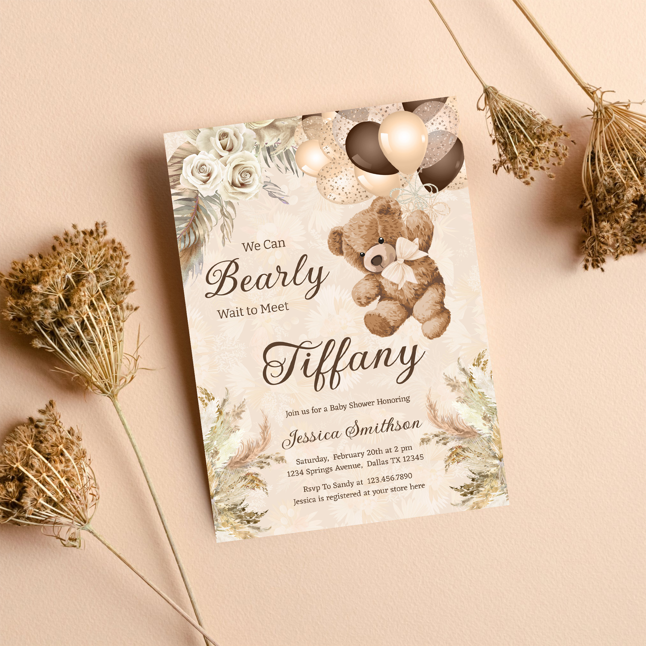 We Can Bearly Wait Boho Teddy Bear Baby Shower Invitation - Image 8