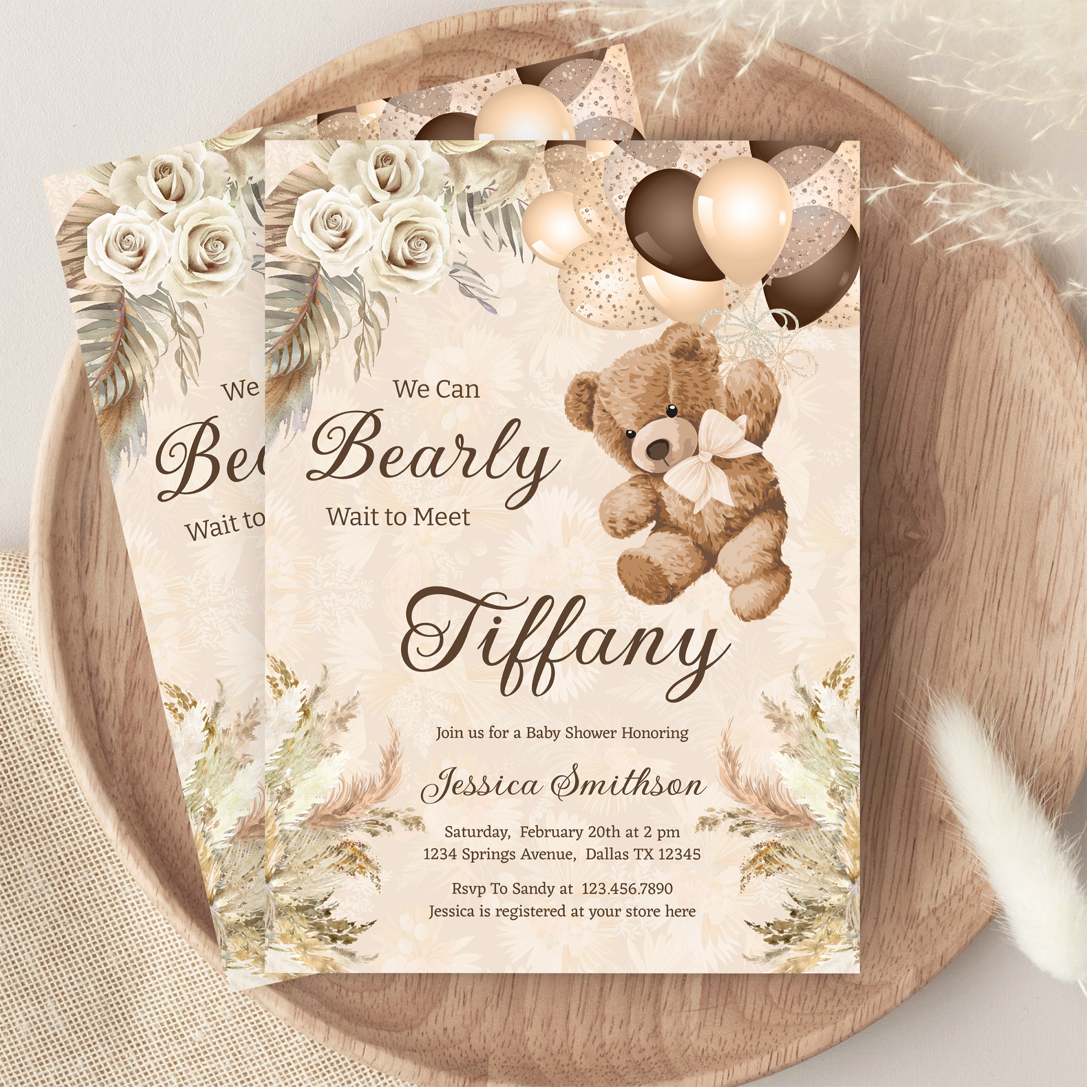 We Can Bearly Wait Boho Teddy Bear Baby Shower Invitation - Image 9