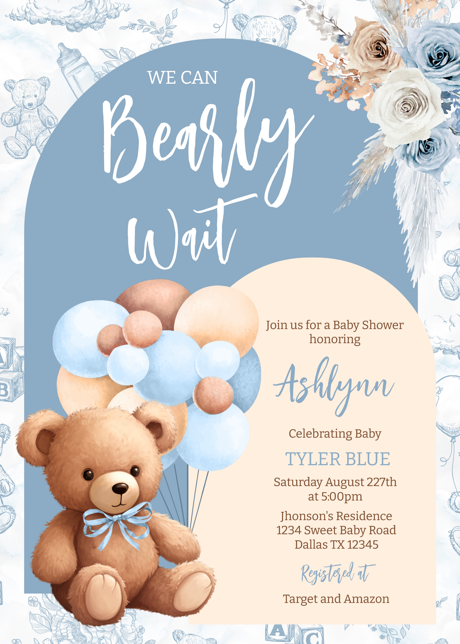 We Can Bearly Wait Boy Boho Bear Baby Shower Invitation