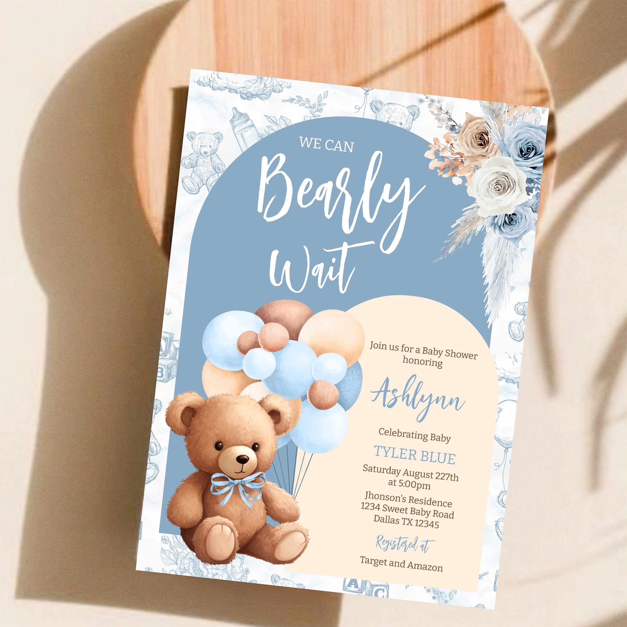 We Can Bearly Wait Boy Boho Bear Baby Shower Invitation - Image 11
