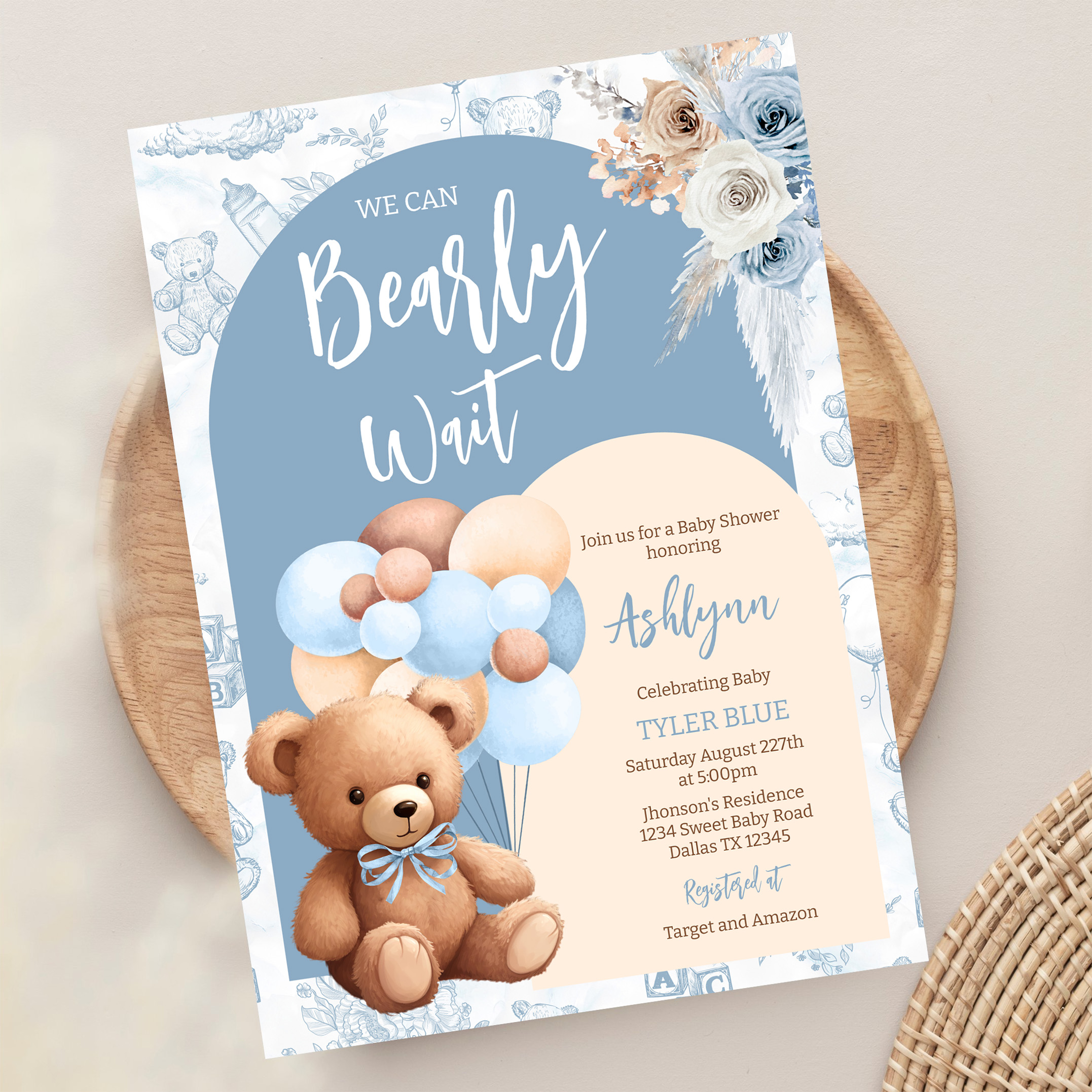 We Can Bearly Wait Boy Boho Bear Baby Shower Invitation - Image 13