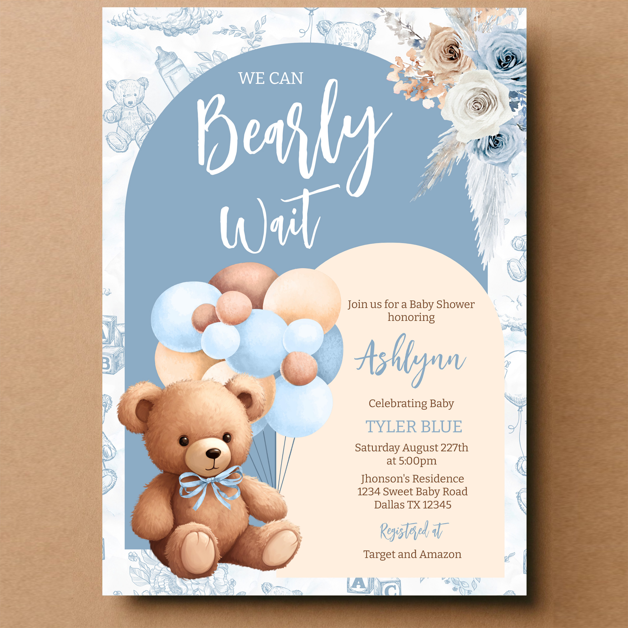 We Can Bearly Wait Boy Boho Bear Baby Shower Invitation - Image 14