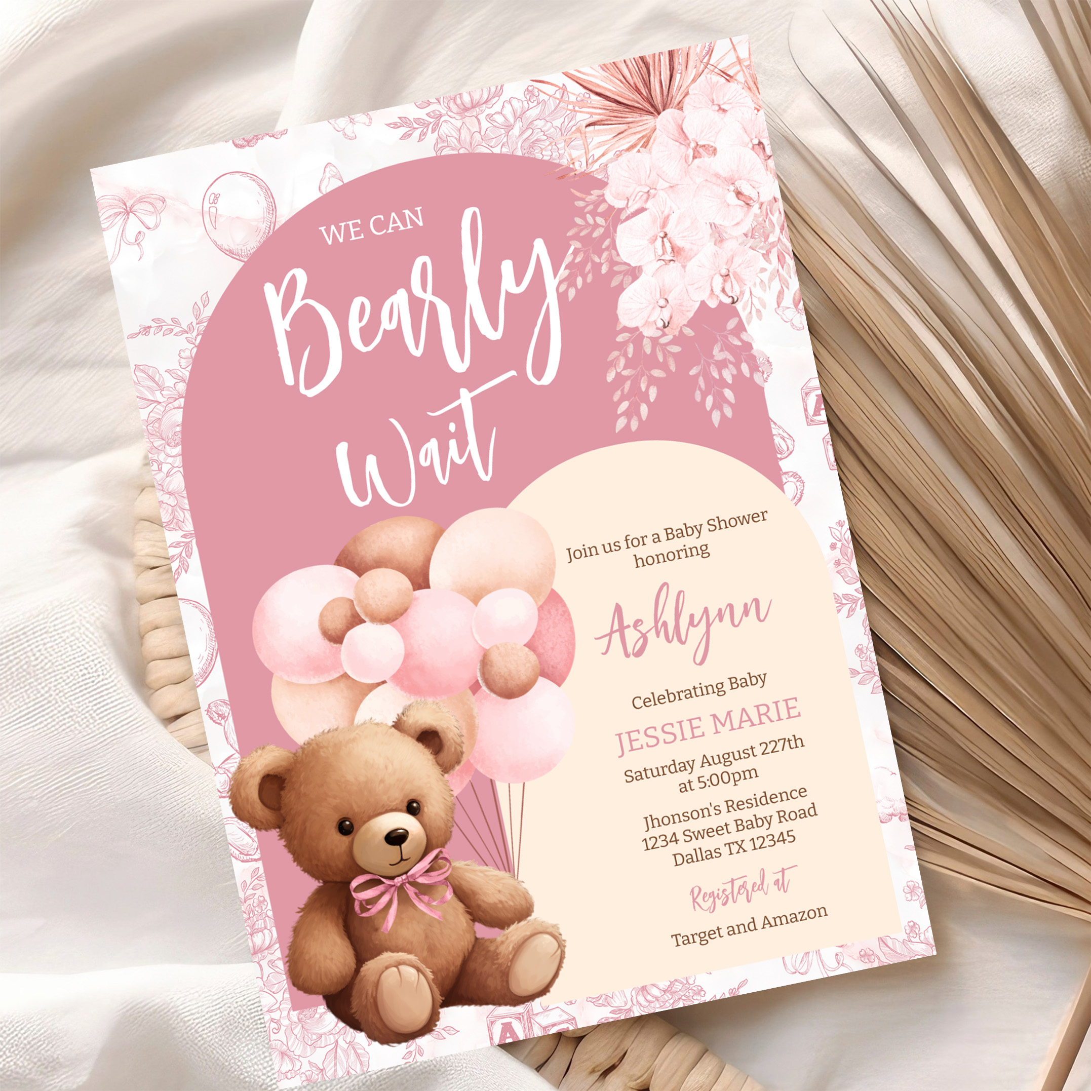 We Can Bearly Wait Brown Bear Balloon Baby Shower Invitation - Image 10