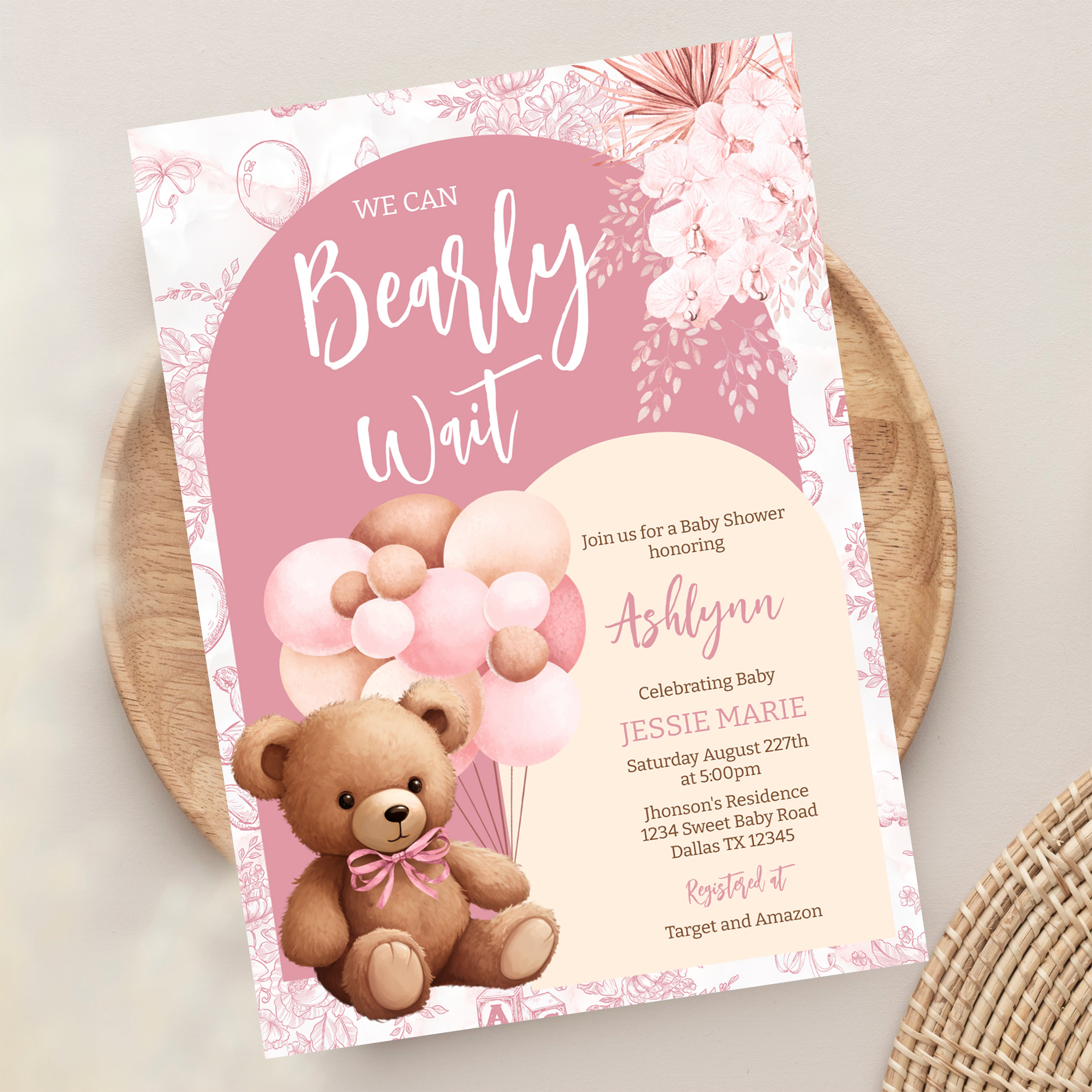 We Can Bearly Wait Brown Bear Balloon Baby Shower Invitation - Image 13