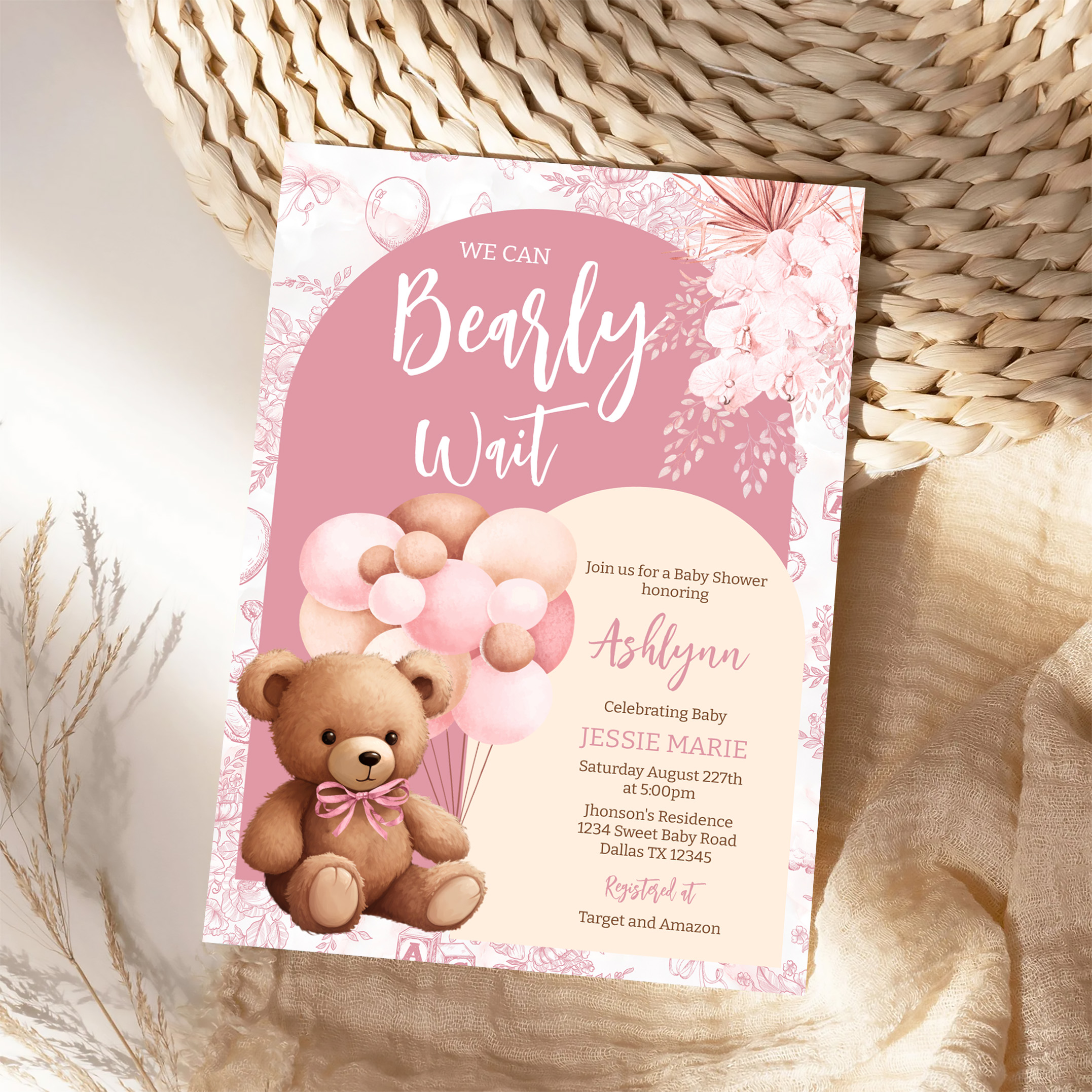 We Can Bearly Wait Brown Bear Balloon Baby Shower Invitation - Image 4