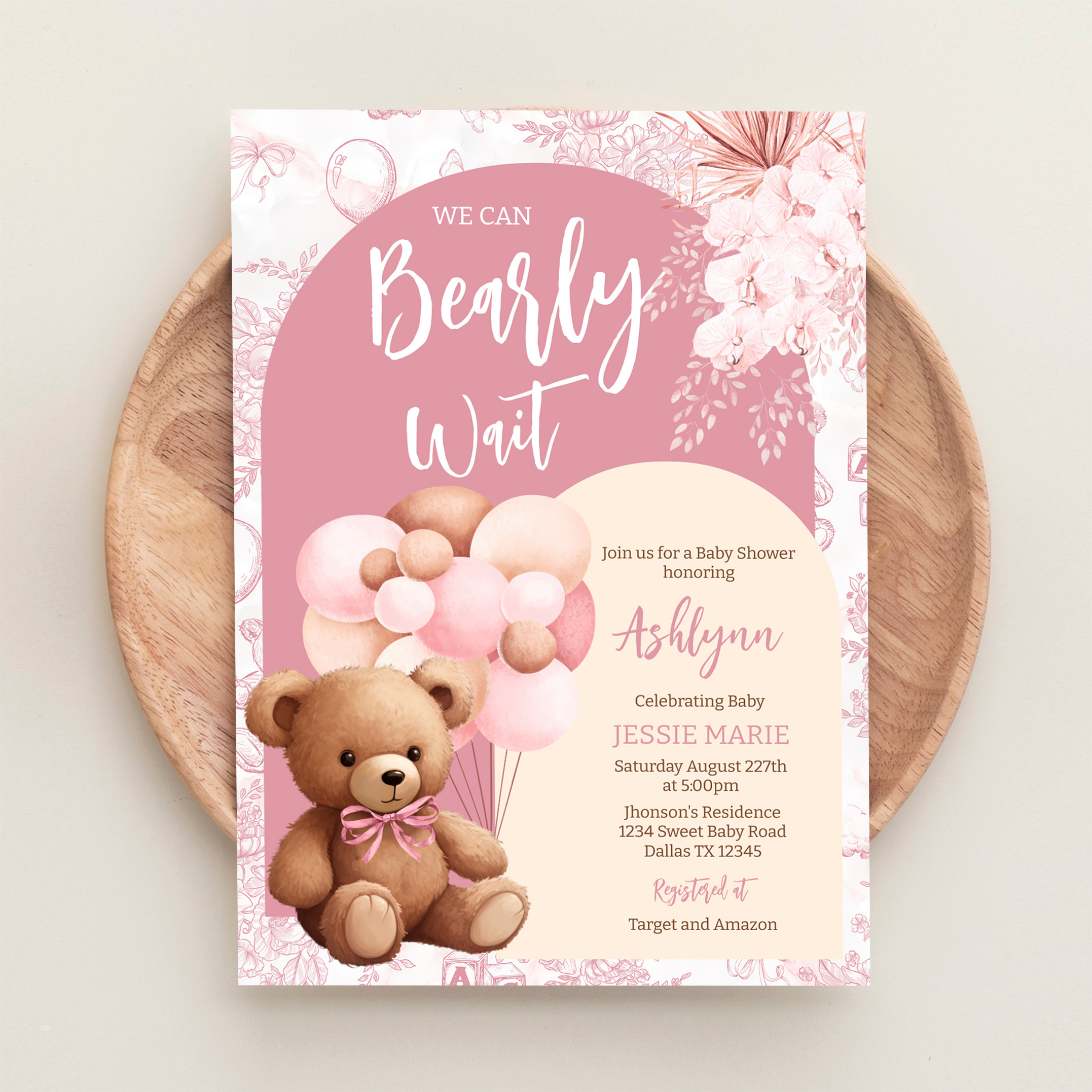 We Can Bearly Wait Brown Bear Balloon Baby Shower Invitation - Image 7