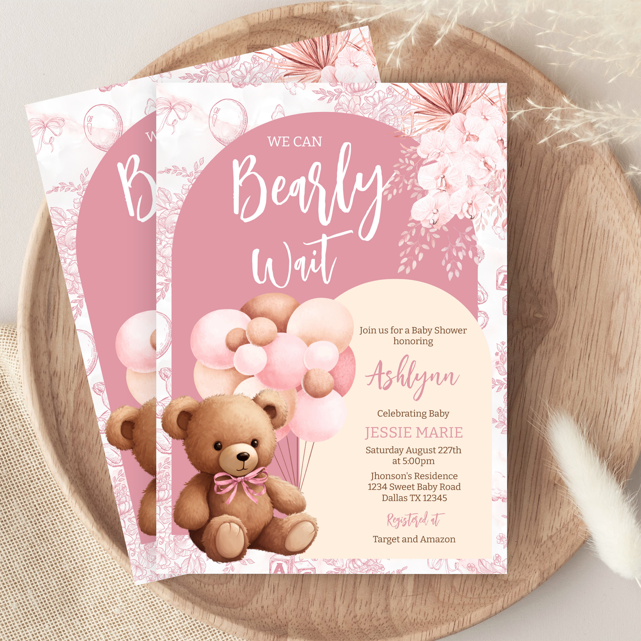 We Can Bearly Wait Brown Bear Balloon Baby Shower Invitation - Image 9
