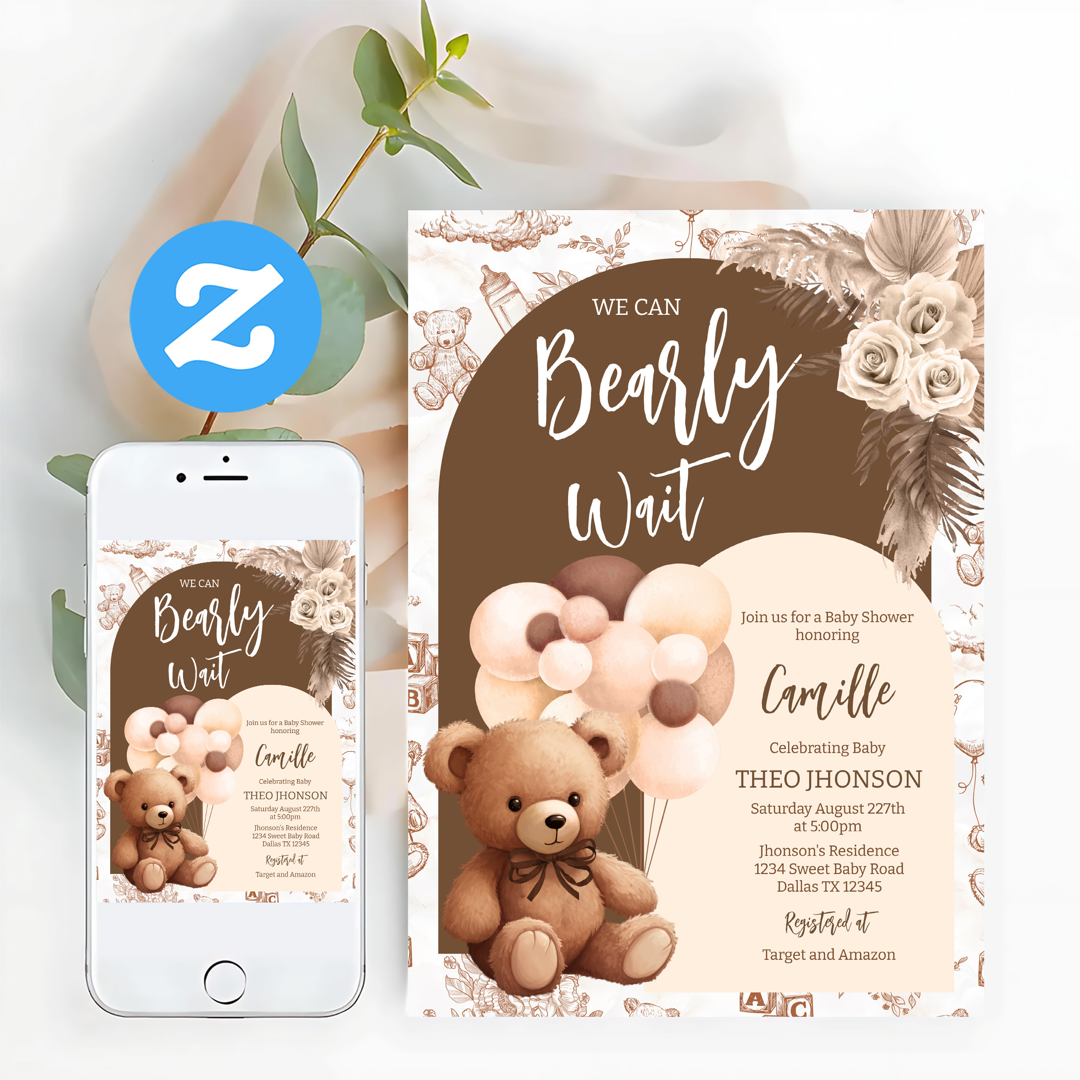 We Can Bearly Wait Gender Neutral Bear Baby Shower Invitation - Image 12