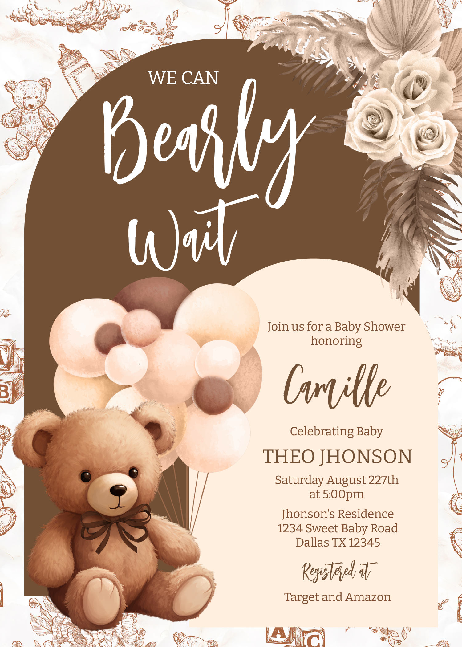 We Can Bearly Wait Gender Neutral Bear Baby Shower Invitation