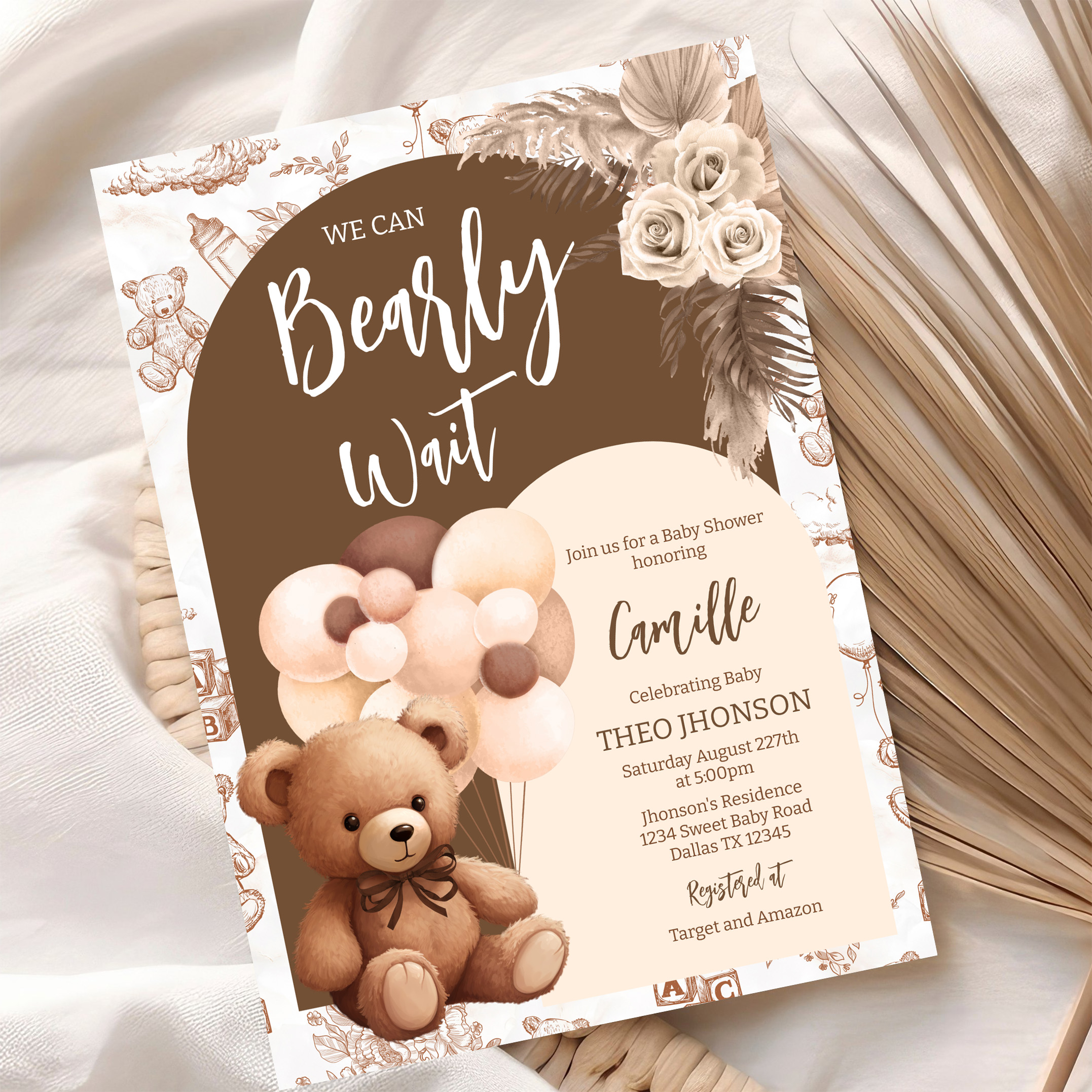 We Can Bearly Wait Gender Neutral Bear Baby Shower Invitation - Image 10