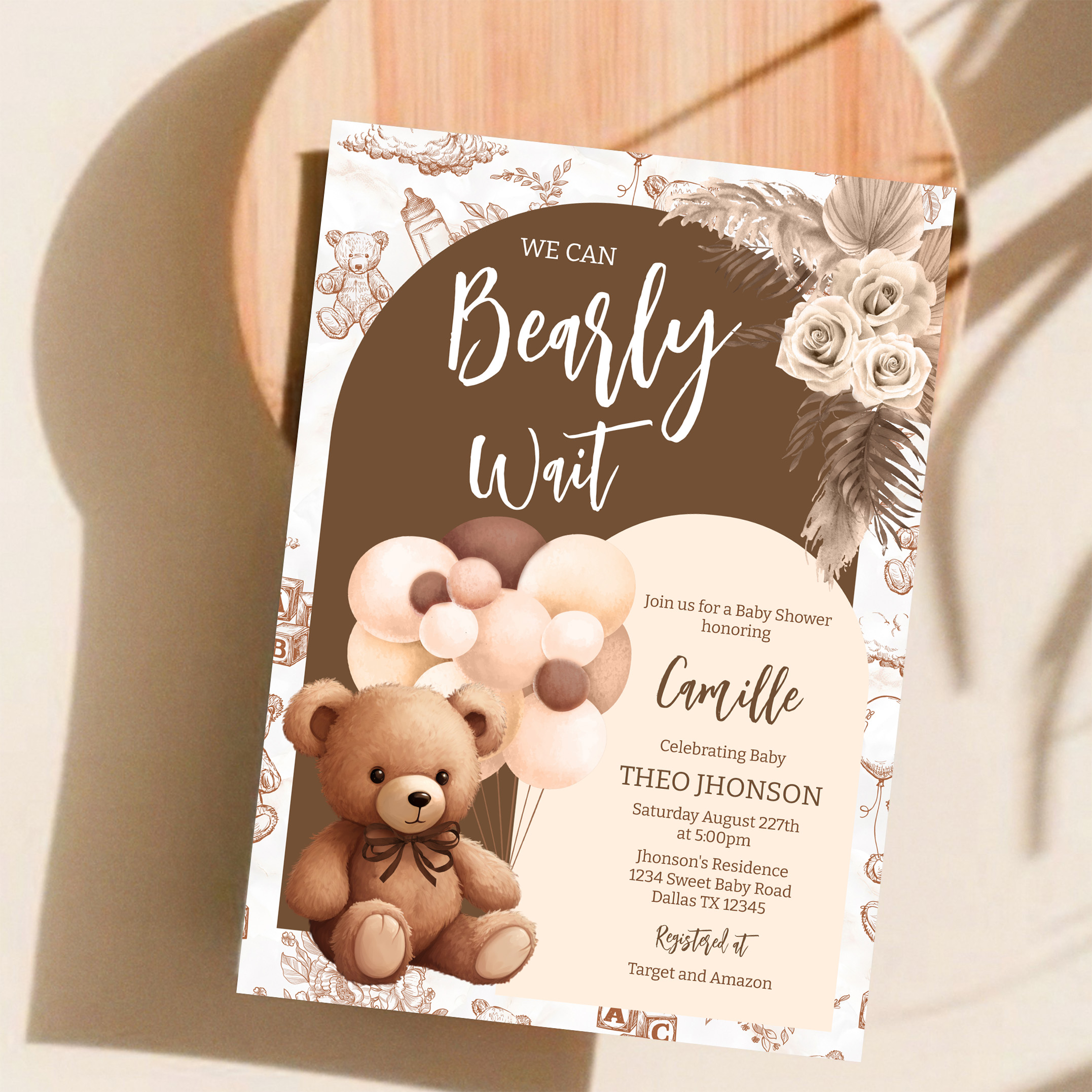 We Can Bearly Wait Gender Neutral Bear Baby Shower Invitation - Image 11