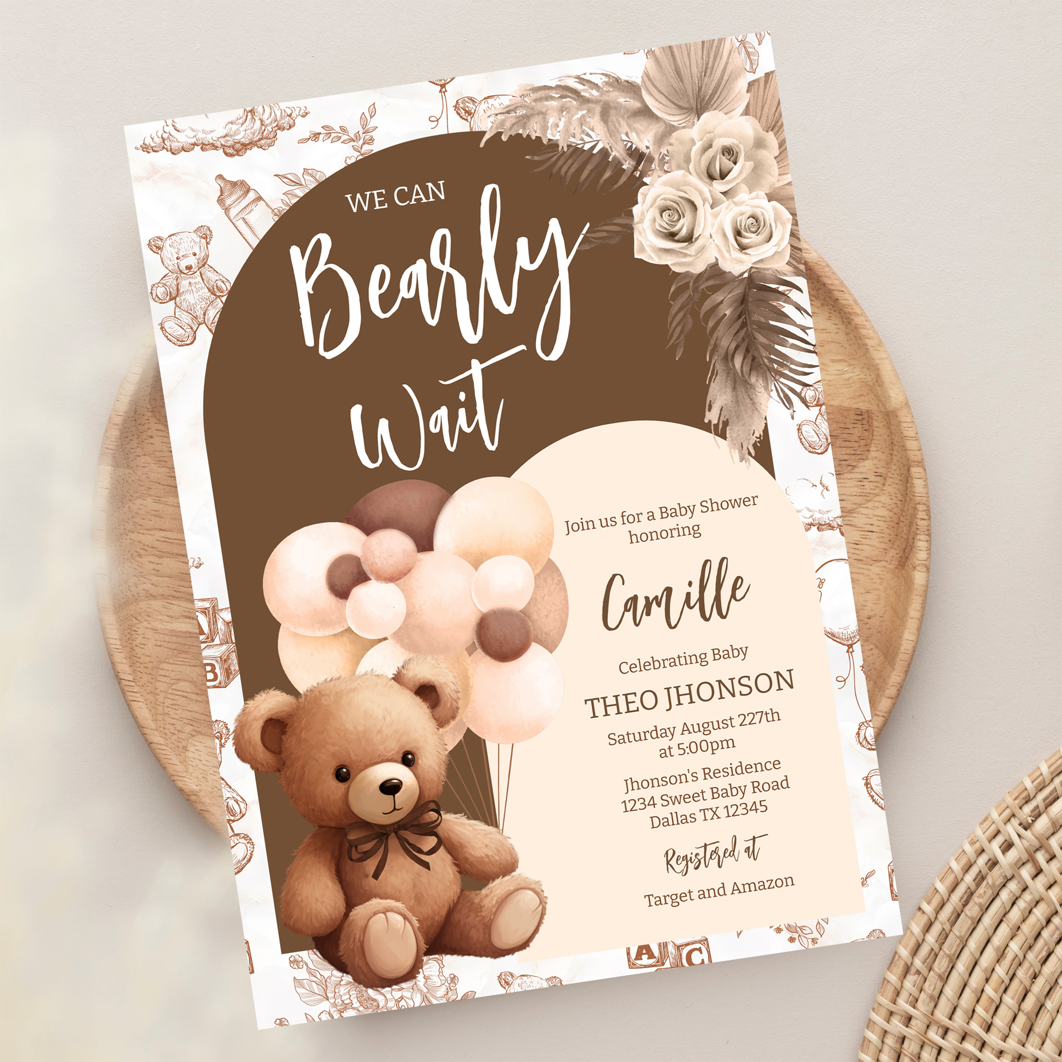 We Can Bearly Wait Gender Neutral Bear Baby Shower Invitation - Image 13