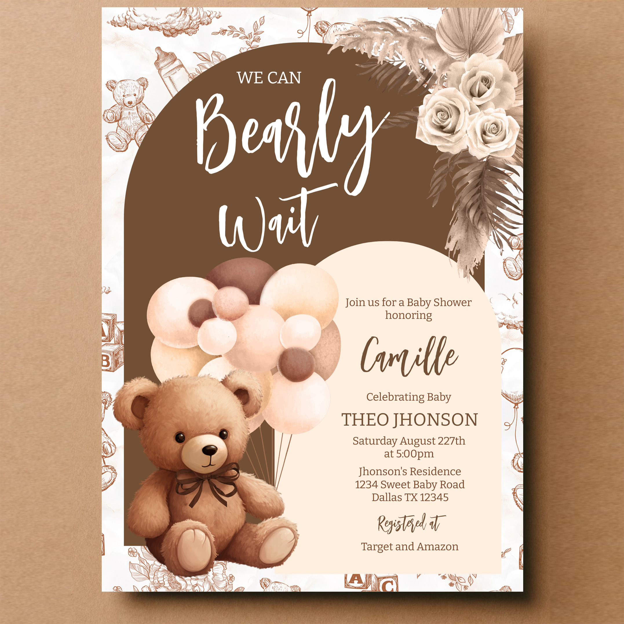 We Can Bearly Wait Gender Neutral Bear Baby Shower Invitation - Image 14