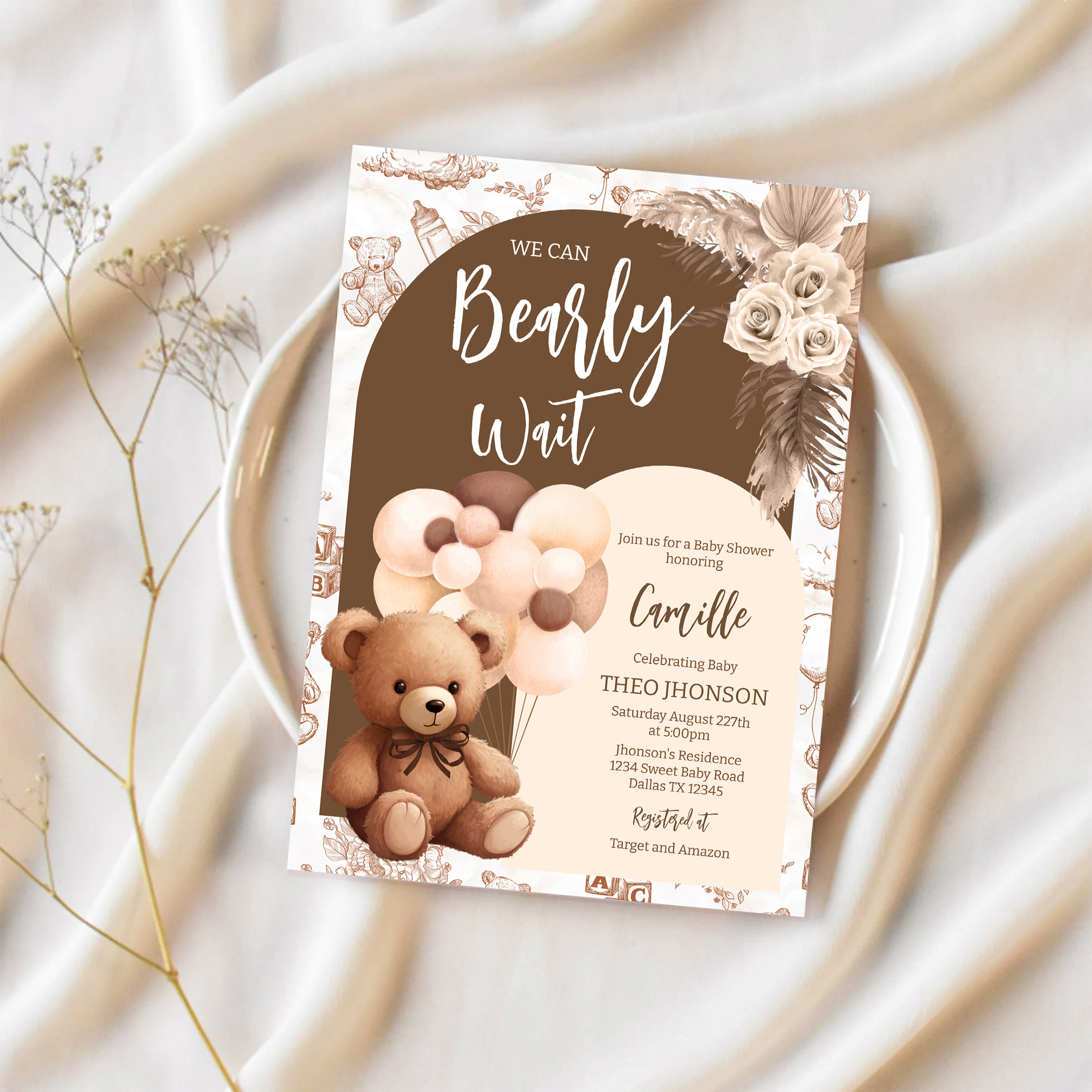 We Can Bearly Wait Gender Neutral Bear Baby Shower Invitation - Image 2