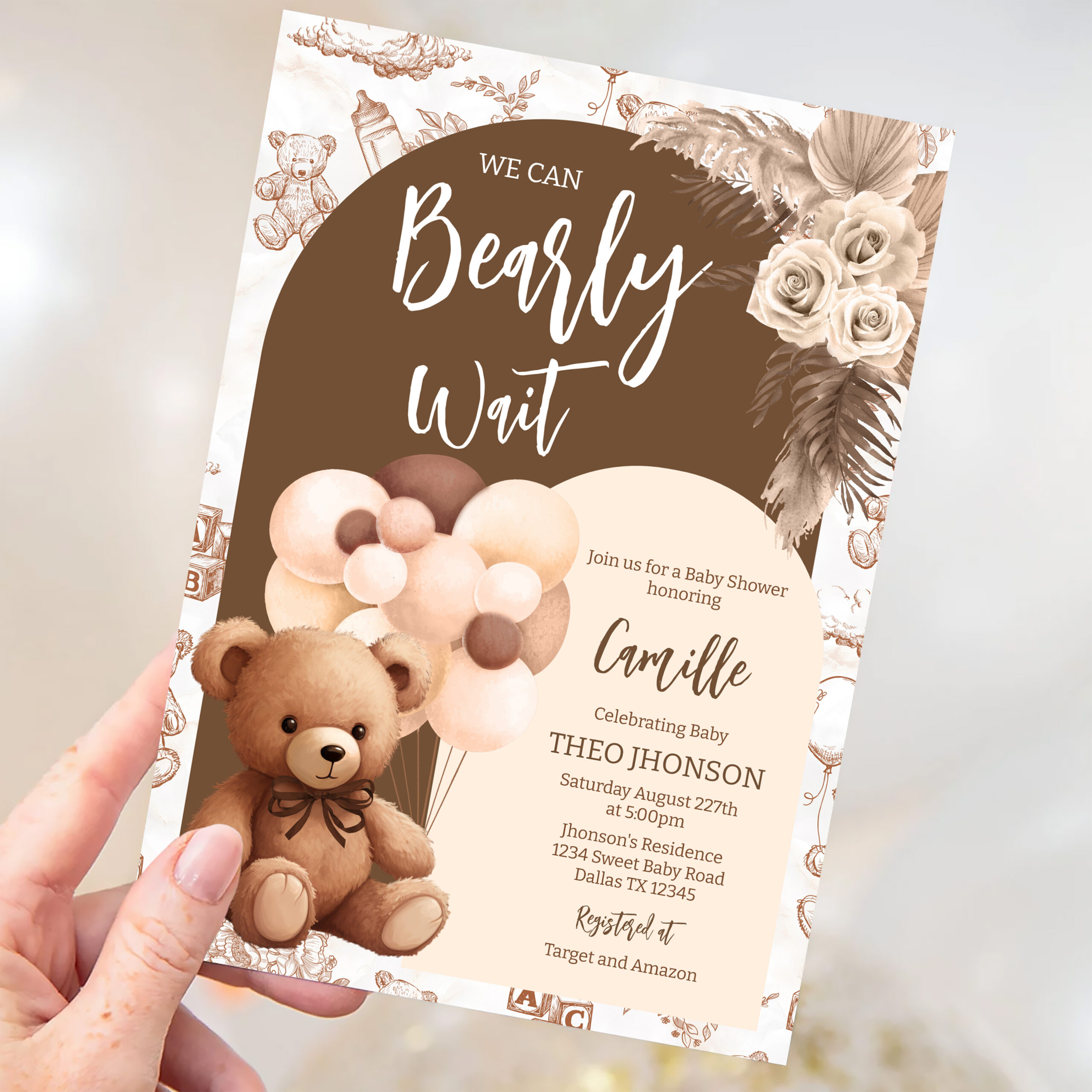 We Can Bearly Wait Gender Neutral Bear Baby Shower Invitation - Image 3