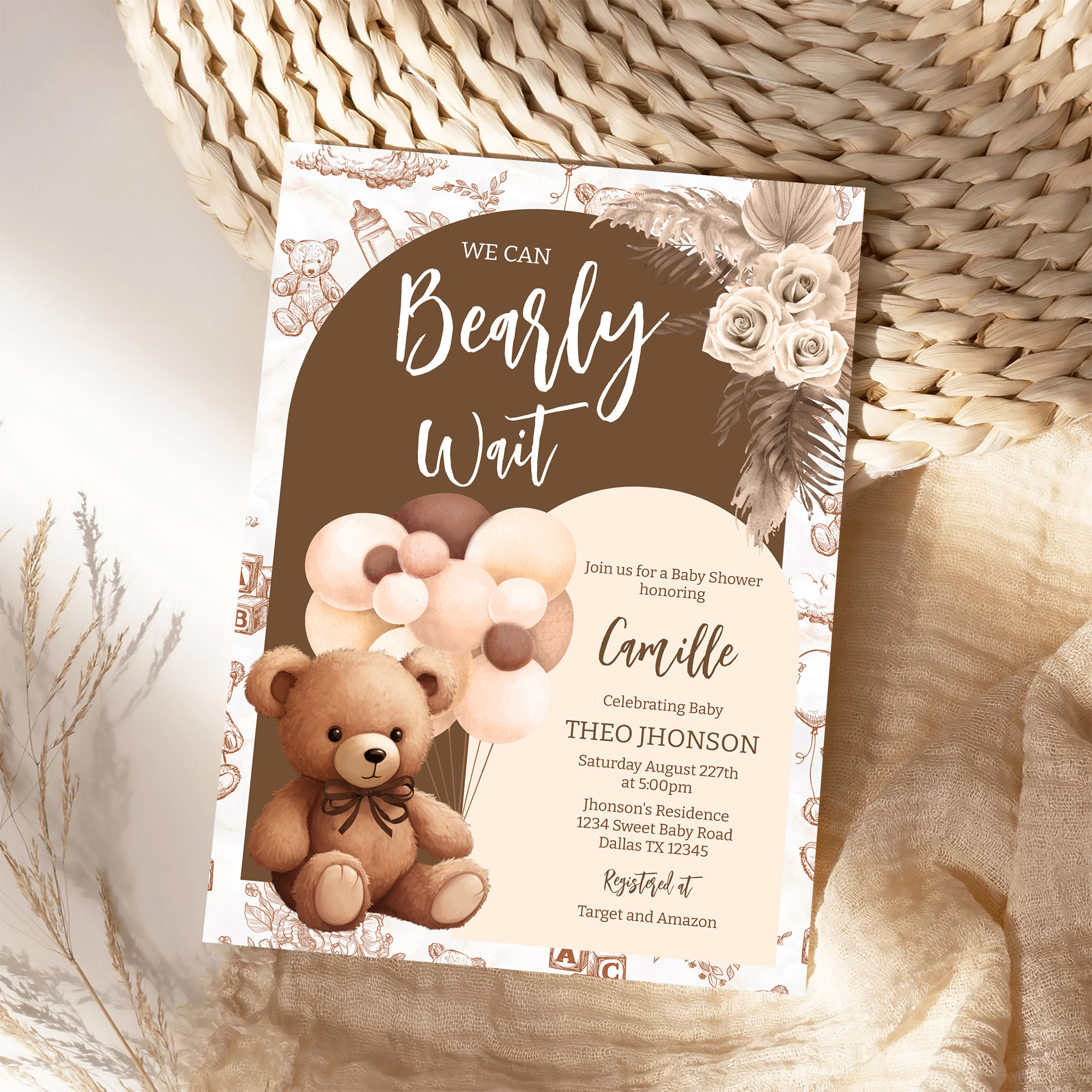 We Can Bearly Wait Gender Neutral Bear Baby Shower Invitation - Image 4