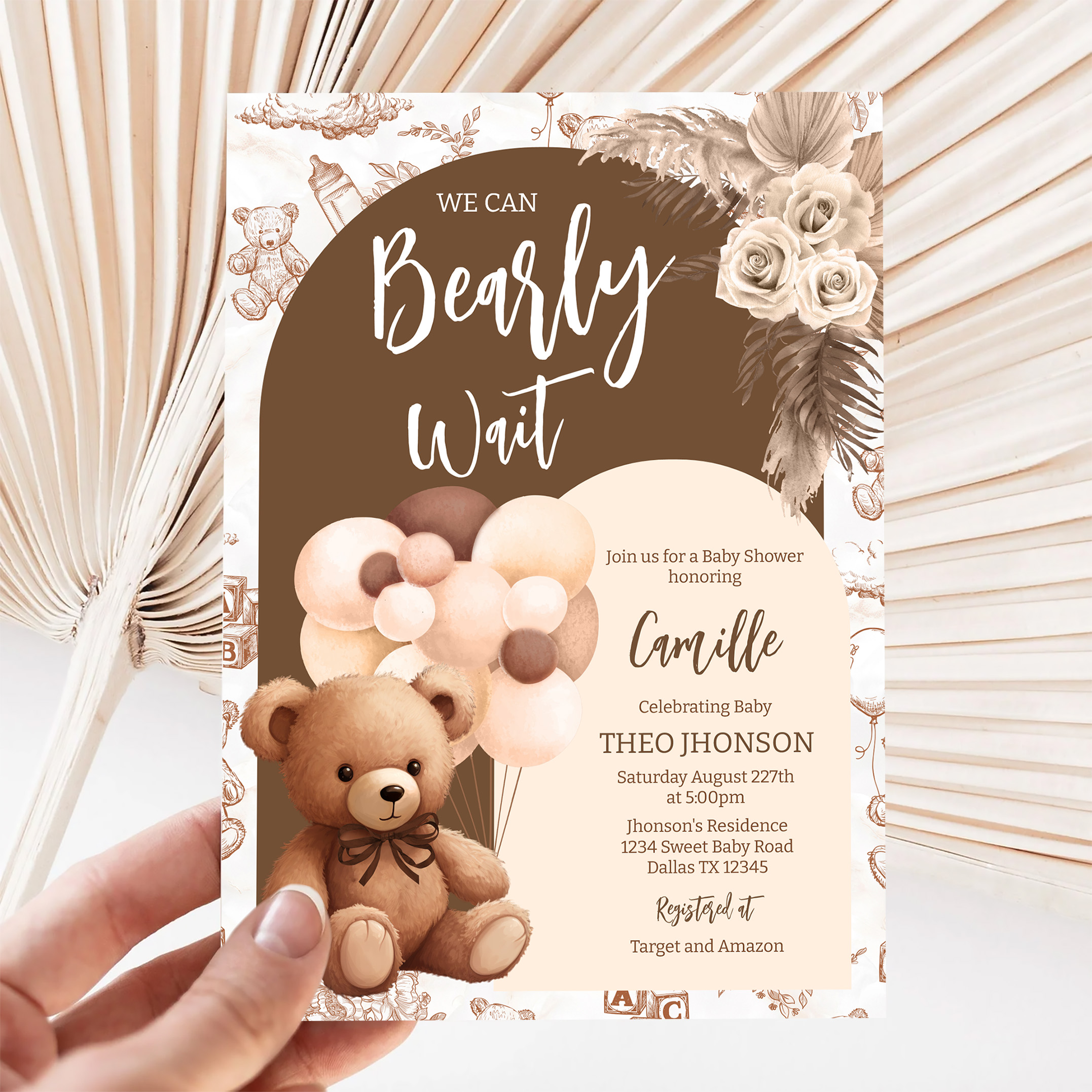 We Can Bearly Wait Gender Neutral Bear Baby Shower Invitation - Image 5