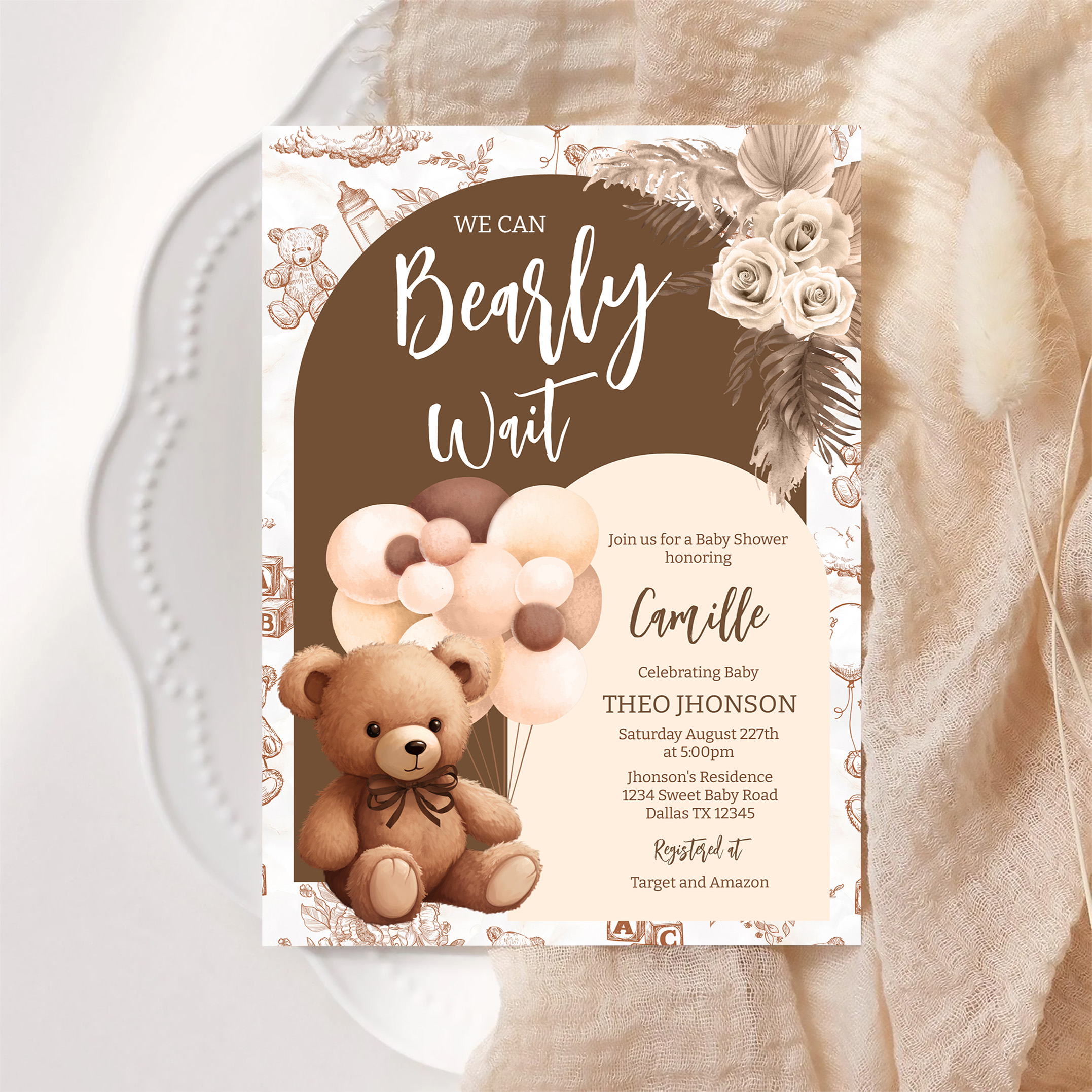 We Can Bearly Wait Gender Neutral Bear Baby Shower Invitation - Image 6