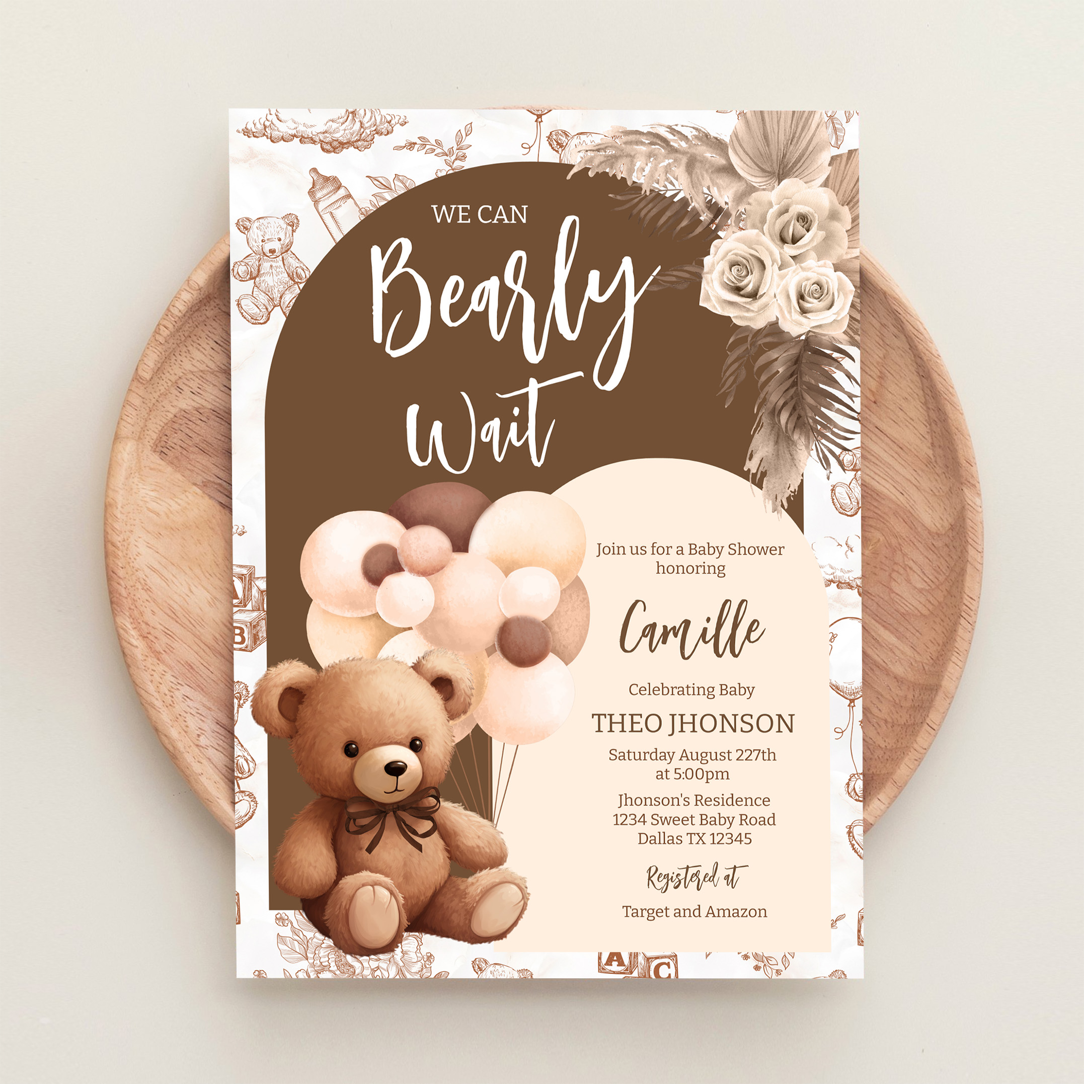 We Can Bearly Wait Gender Neutral Bear Baby Shower Invitation - Image 7
