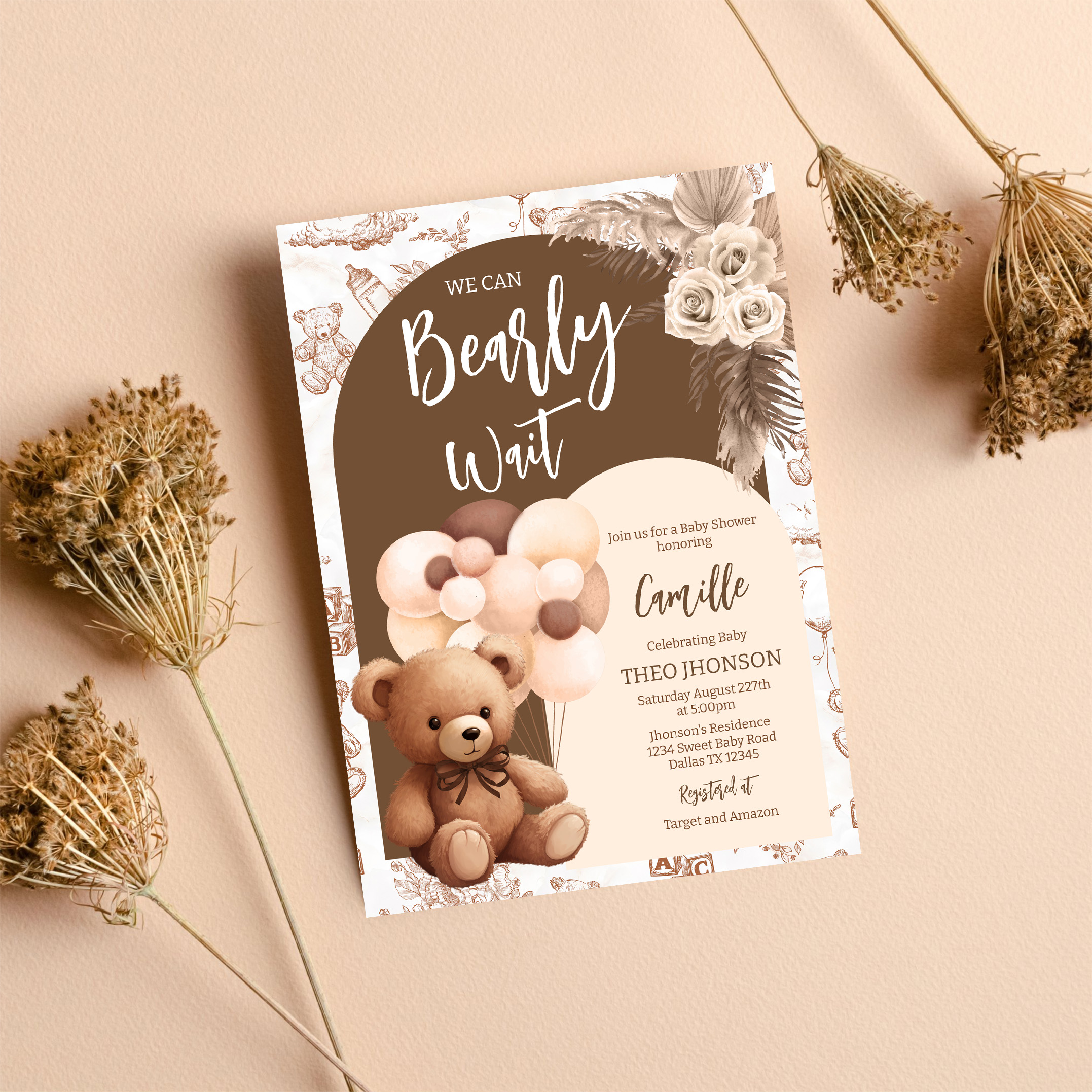We Can Bearly Wait Gender Neutral Bear Baby Shower Invitation - Image 8